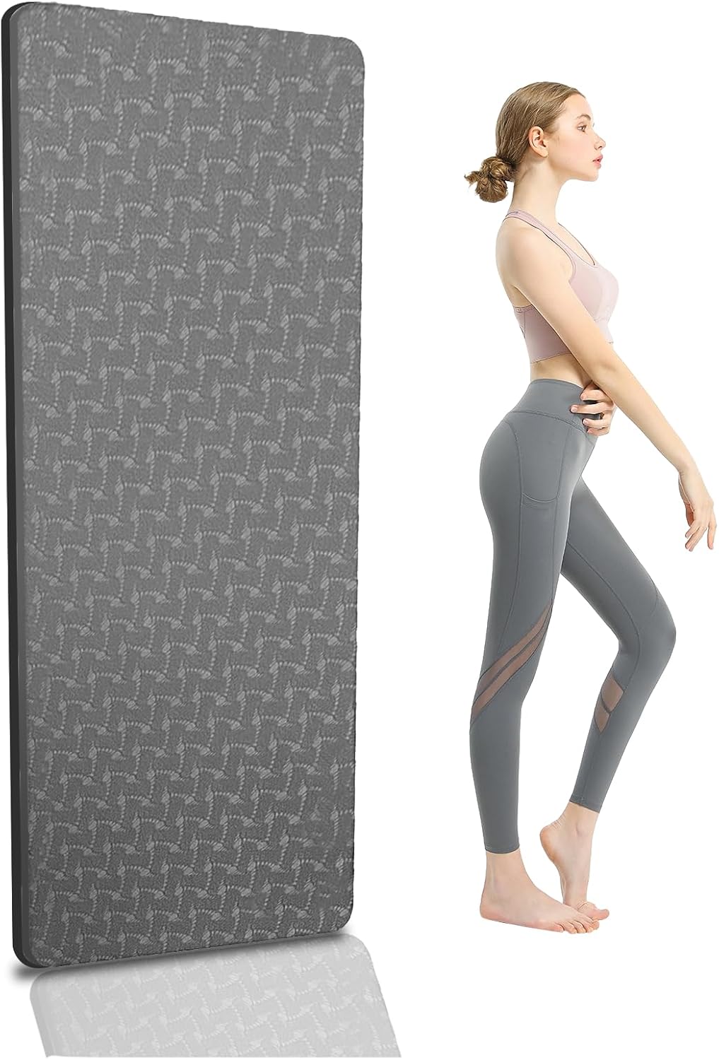 Yoga Mat 1/3" (8mm) Thick Non-Slip, Women Men Fitness & Exercise Mat, 72"Lx24"W Eco-Friendly TPE Workout Mat with Carrying Strap for Yoga, Pilates, Home Gym, Floor Exercises
