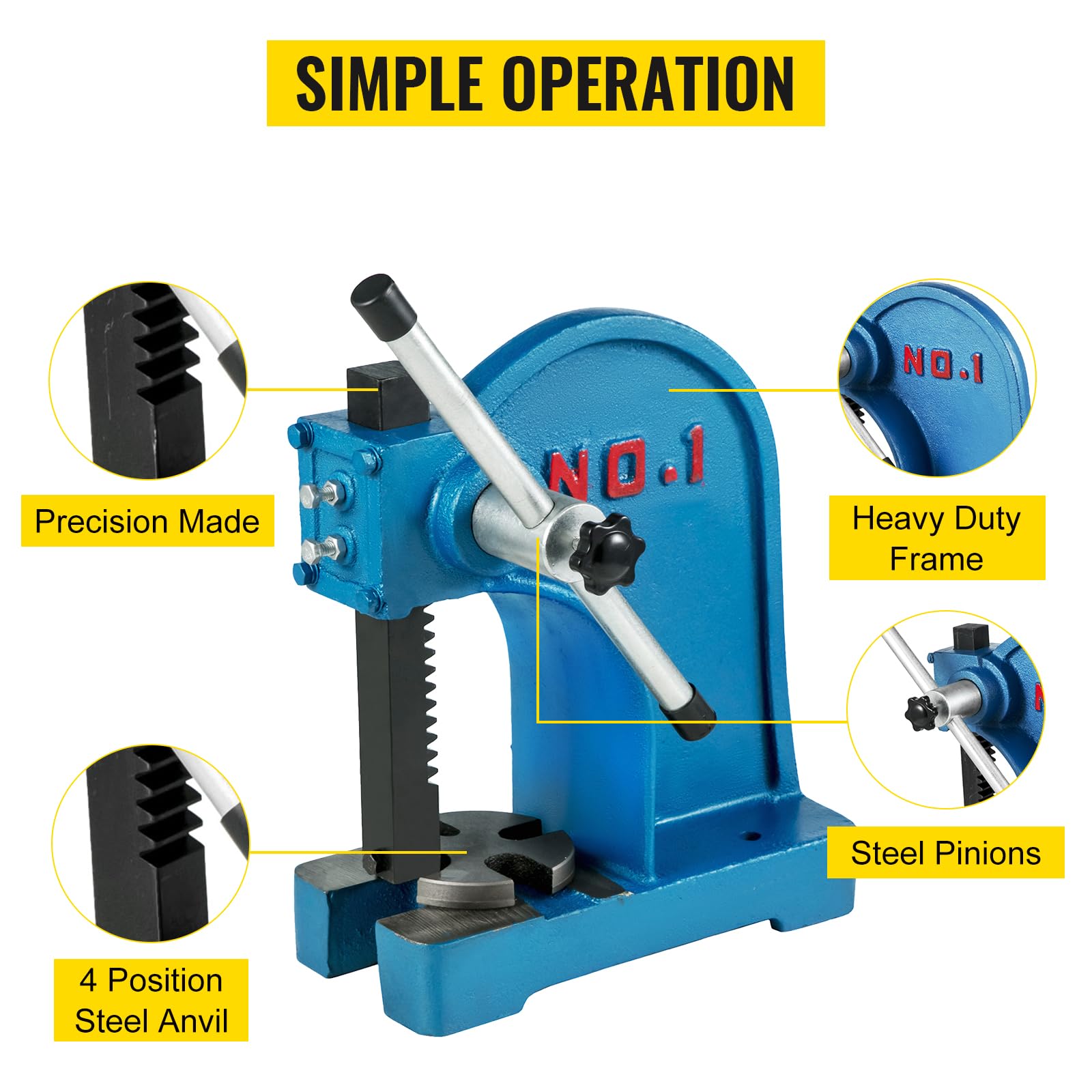 Arbor Press 1 tonelada 3 toneladas Cojinetes montables de palanca manual Hierro fundido for remachar, apretar, perforar, doblar, prensar Operación simple, adecuada para principiantes(1 Ton)