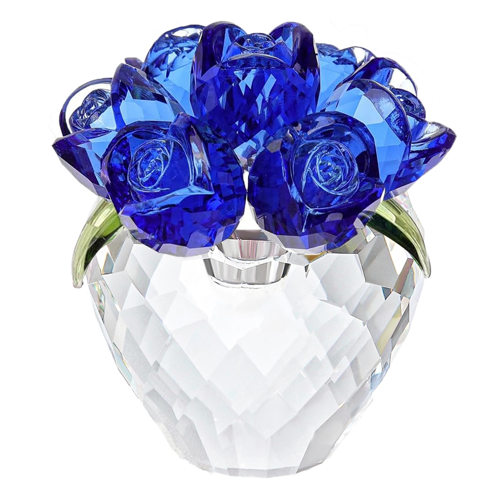 RONG KRISTO Crystal Blue Rose Figurine Ornament,Rose Flower Gifts for Wife Mom Girlfriend,Bouquet Glass Flowers Decor for Christmas Day Wedding
