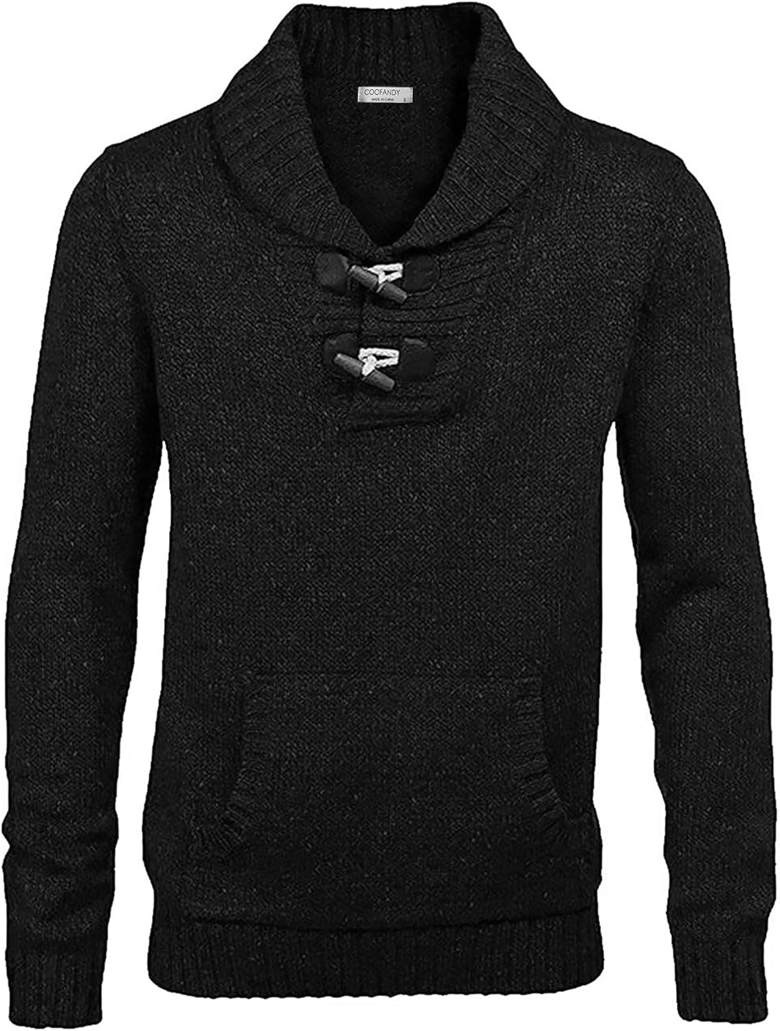 COOFANDY Men’s Shawl Collar Pullover Sweater Relaxed Fit Casual Cotton Cable Knit Sweaters with Pockets