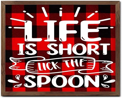 Funny Framed Wooden Sign Life Is Short Lick The Spoon Home Décor for Cabin Country Wood Signs Shelf Wall Decor Sign Gift 16x20in