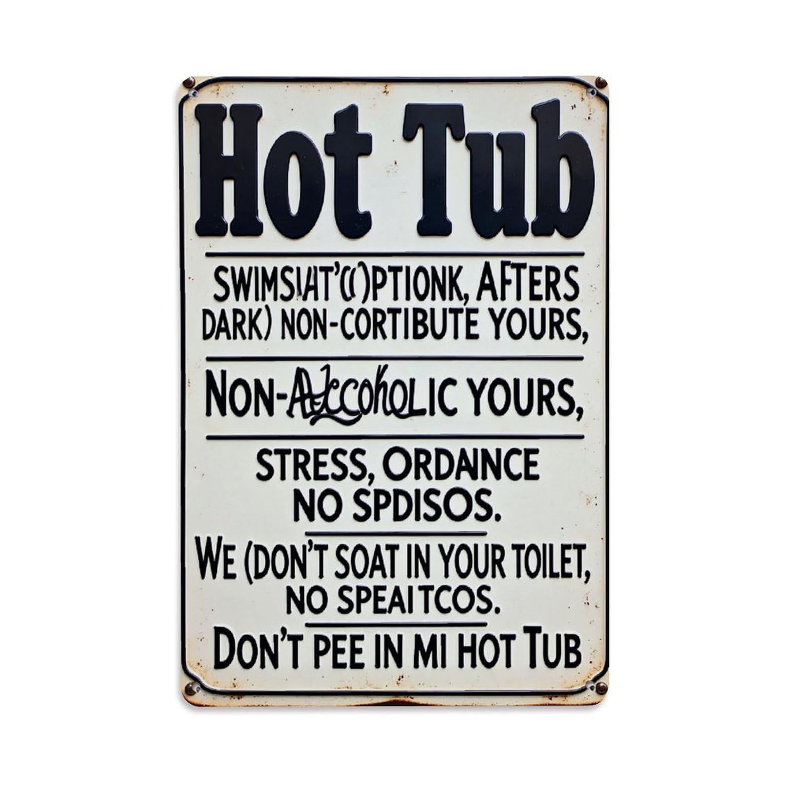 Hot Tub Rules Sign Vintage Tin Sign Retro Metal Wall Decor Metal Poster, Home Bar Garage Farmhouse Cafe Wall Art Decoration 8x12Inches