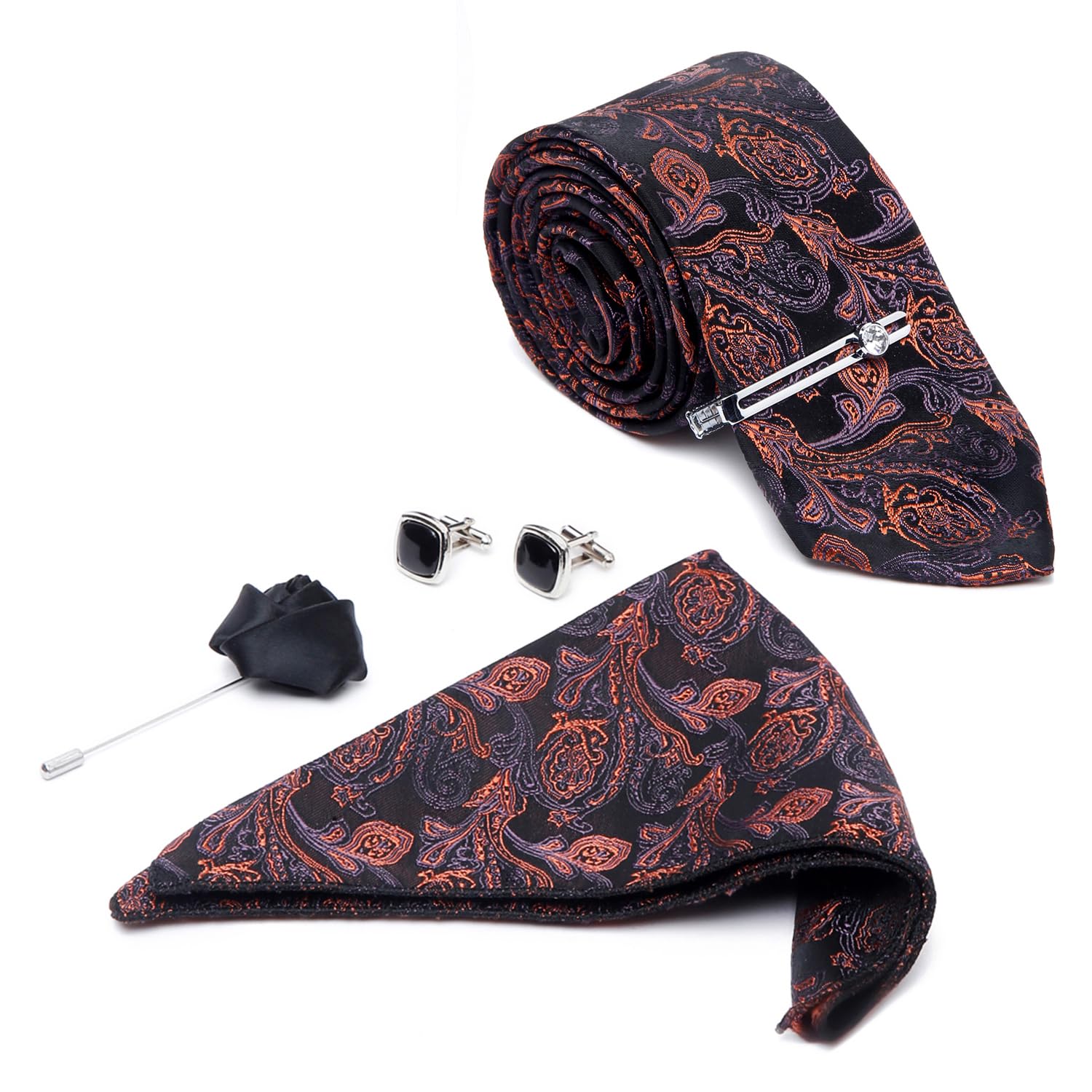 louis stitch Mens Silk Necktie Gift Combo Set With Pocket Square Cufflinks Brooch Tie (Suit Accessories) (Czech)-picture-52