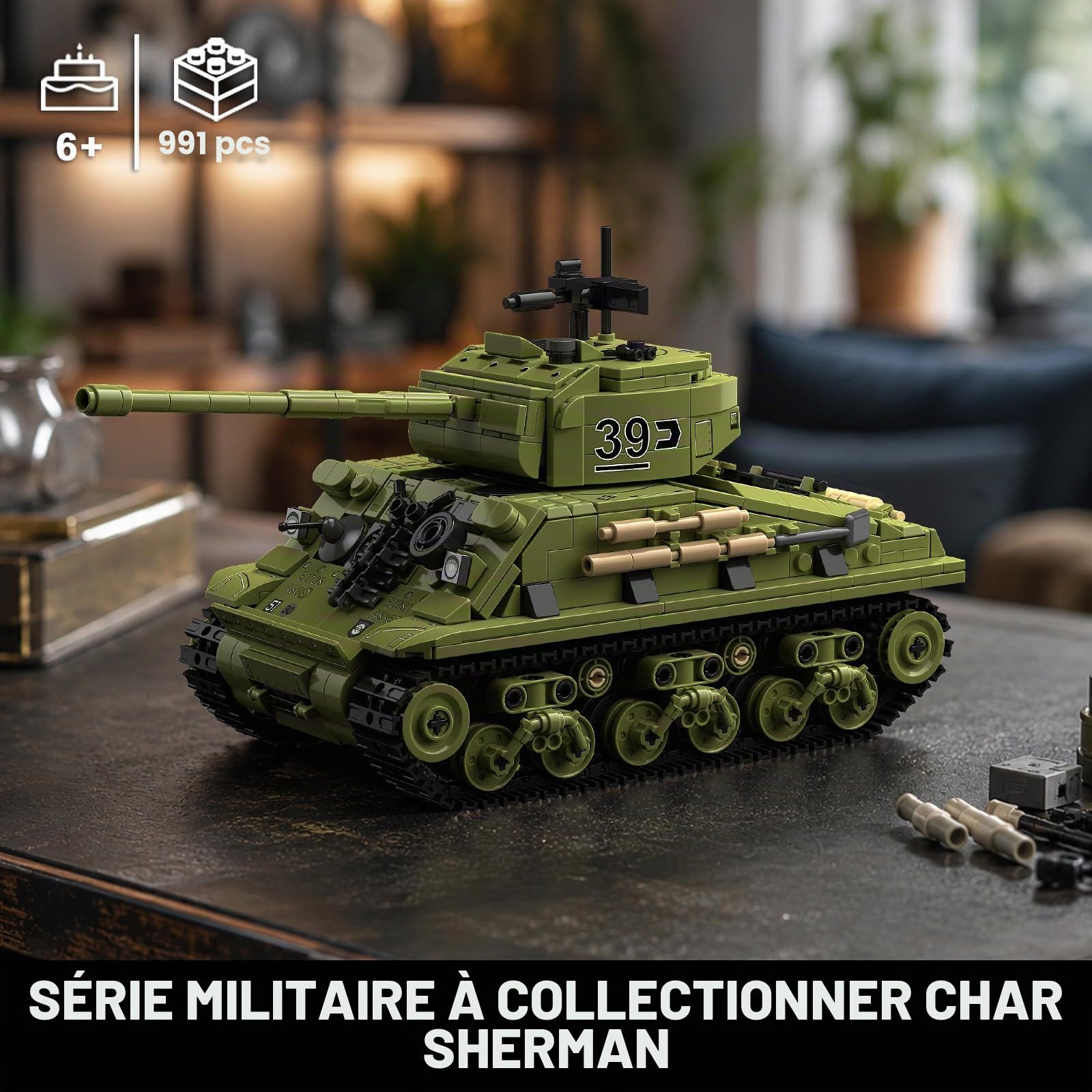 TYCOLE Jeu de Construction de Char Sherman (991 pièces), Maquette Militaire de la Seconde Guerre Mondiale à Collectionner, à Construire et à Exposer, Cadeau pour Adultes, Adolescents et Garçons