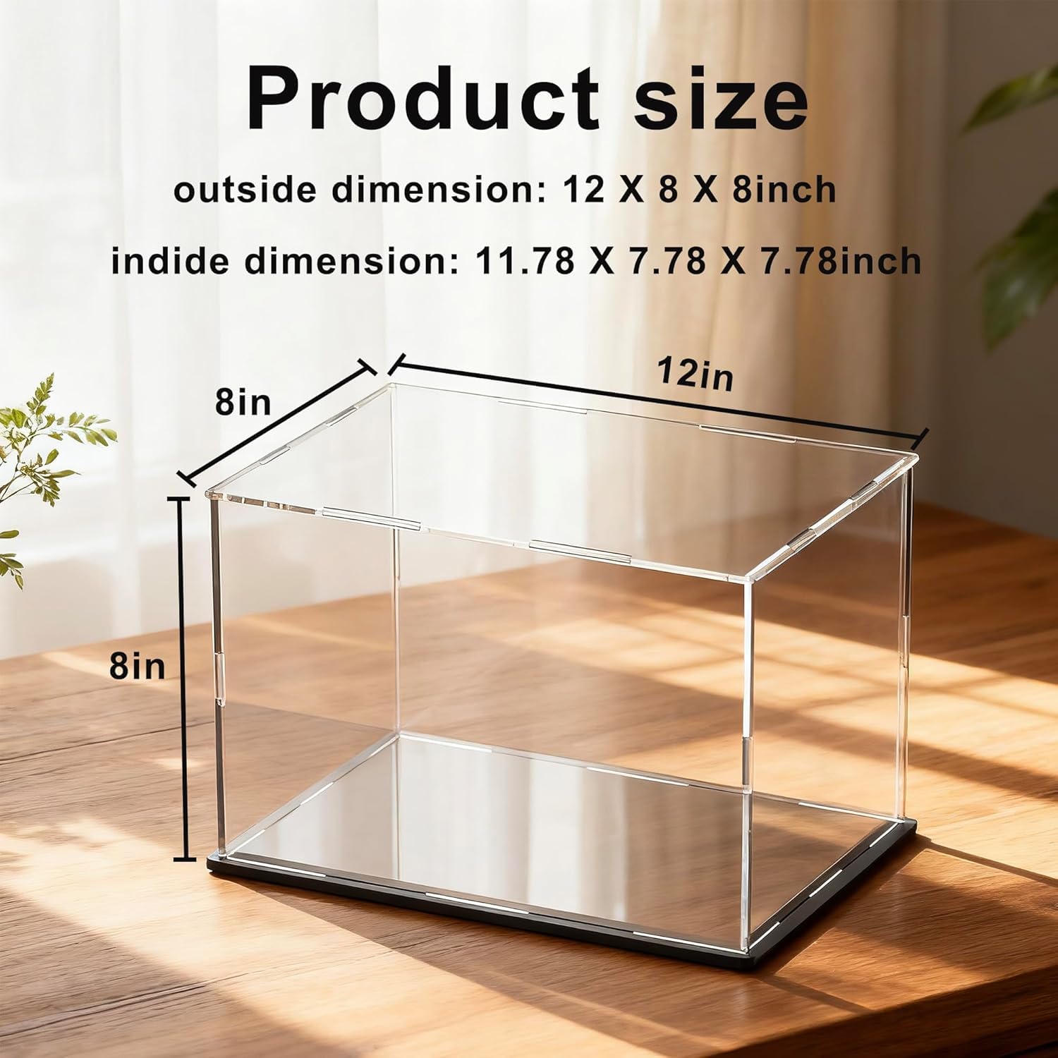 12 Inch Clear Acrylic Display Case, Cube Acrylic Box for Collectibles Showcase, Plexiglass Case with Matt Black Stand for Toys, Arts and Figures (16×8×8 inch) 1