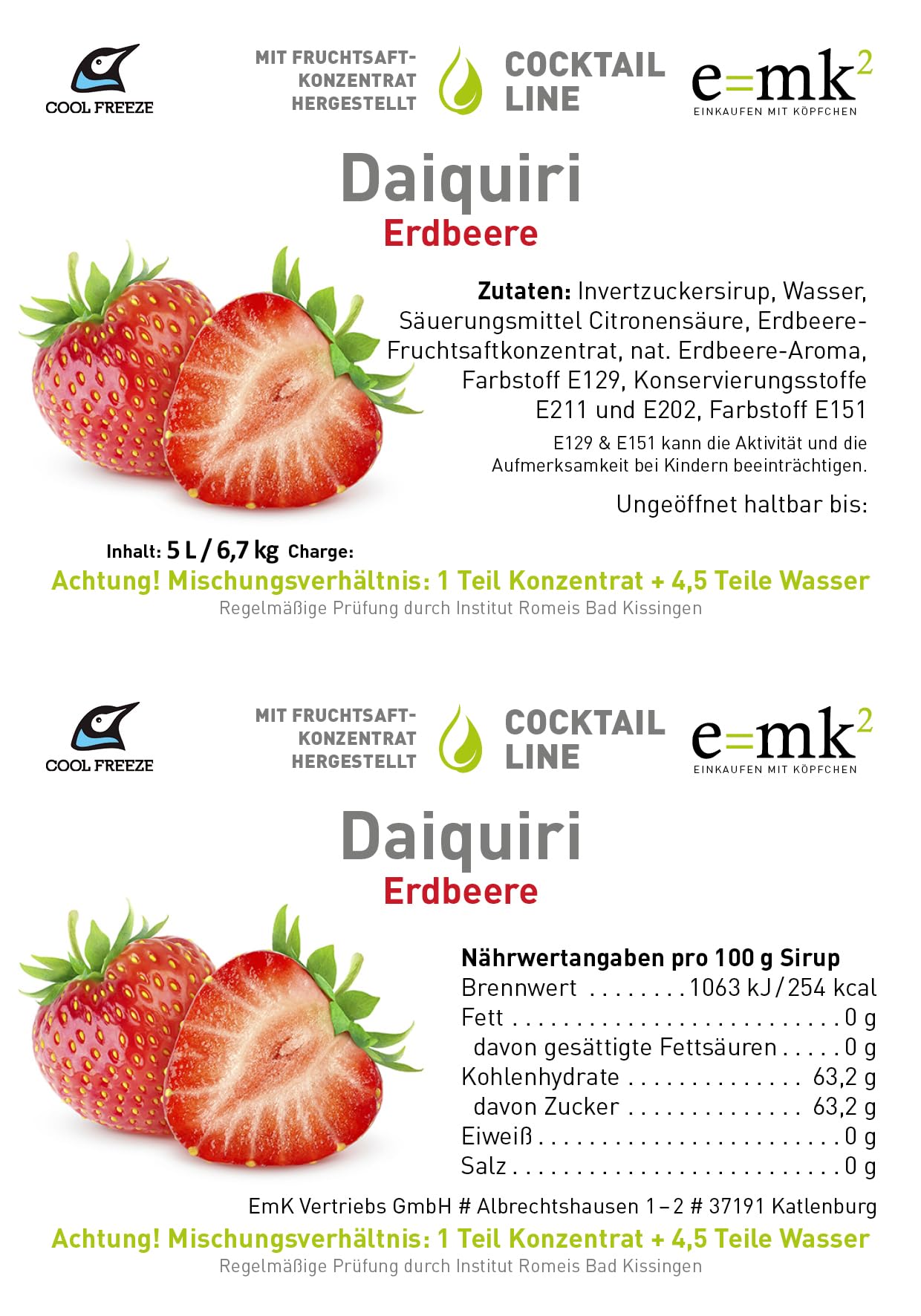 Slush-Sirup Eis Daiquiri Cocktail-Line – Erdbeere | Konzentrat 5 L Verhältnis 1:5 | Glycerin Frei, alkoholfrei | Perfekt für Ninja Slushy Maschine | Fruchtsaftkonzentrat Deluxe