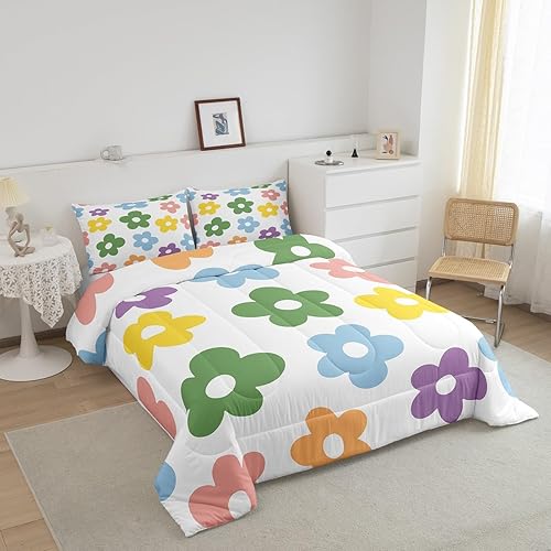 Miniatura 2 de Feelyou Juego de ropa de cama retro de flores hippie tamaño individual para niños y niñas, 60S y 70S, juego de edredón Groovy para niños, vintage,