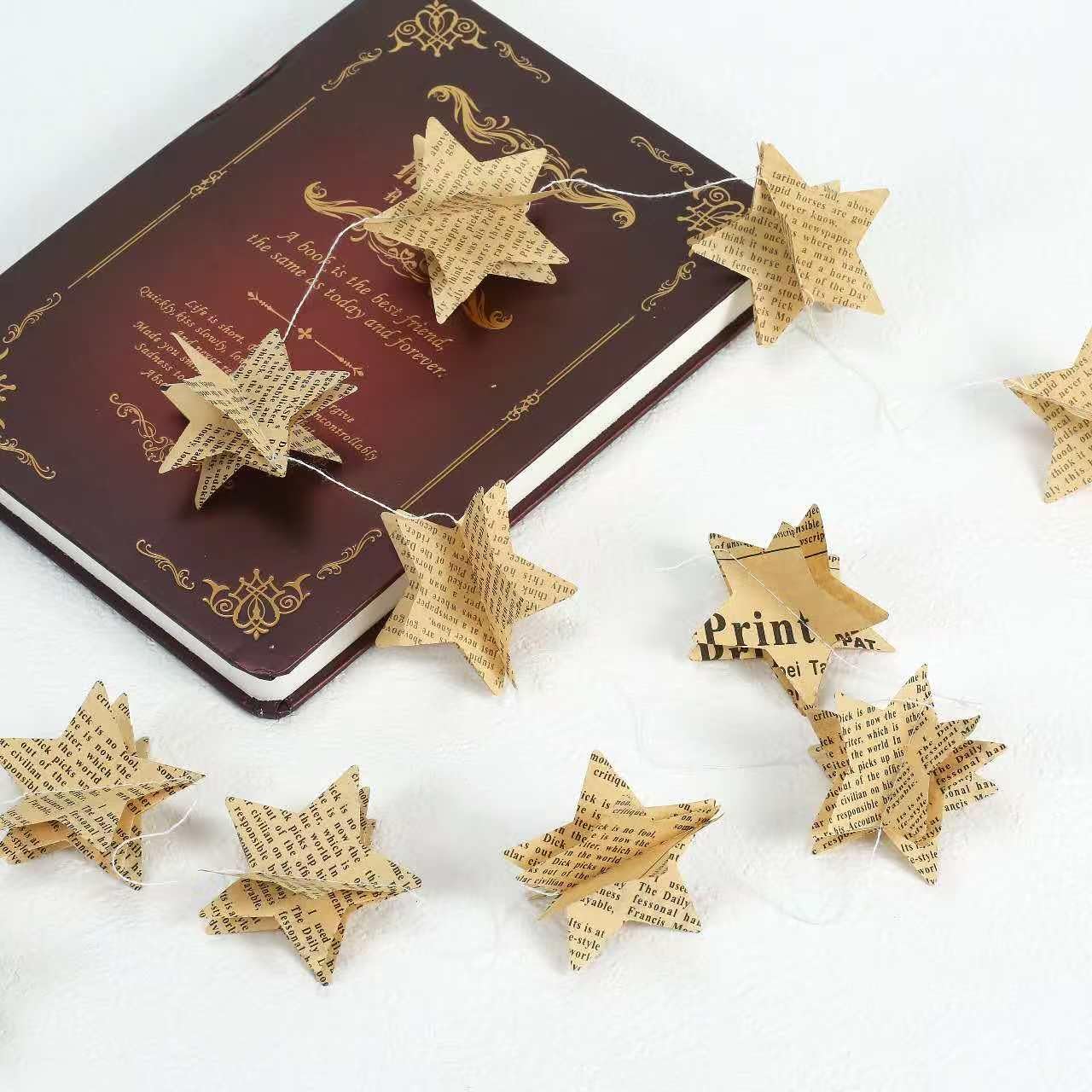 4 Stück Stern-Girlande, recycelte Bücher, Vintage-Seiten, Girlande, Zeitung, Wimpelkette, Party, Urlaub, Weihnachten, Strang, Banner, Hochzeitsdekoration (Vintage)
