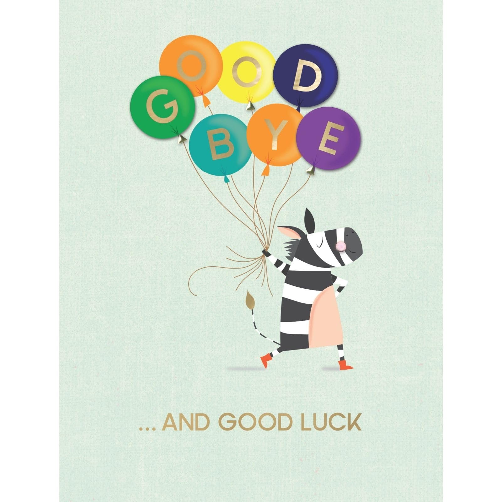SECOND NATURE Large Embellished A4 Goodbye & Good Luck Greeting Card Zebra With Balloons - All For One Unique Design, Heartfelt Message, Eco-Friendly, Handmade, Ideal For Send-Offs.