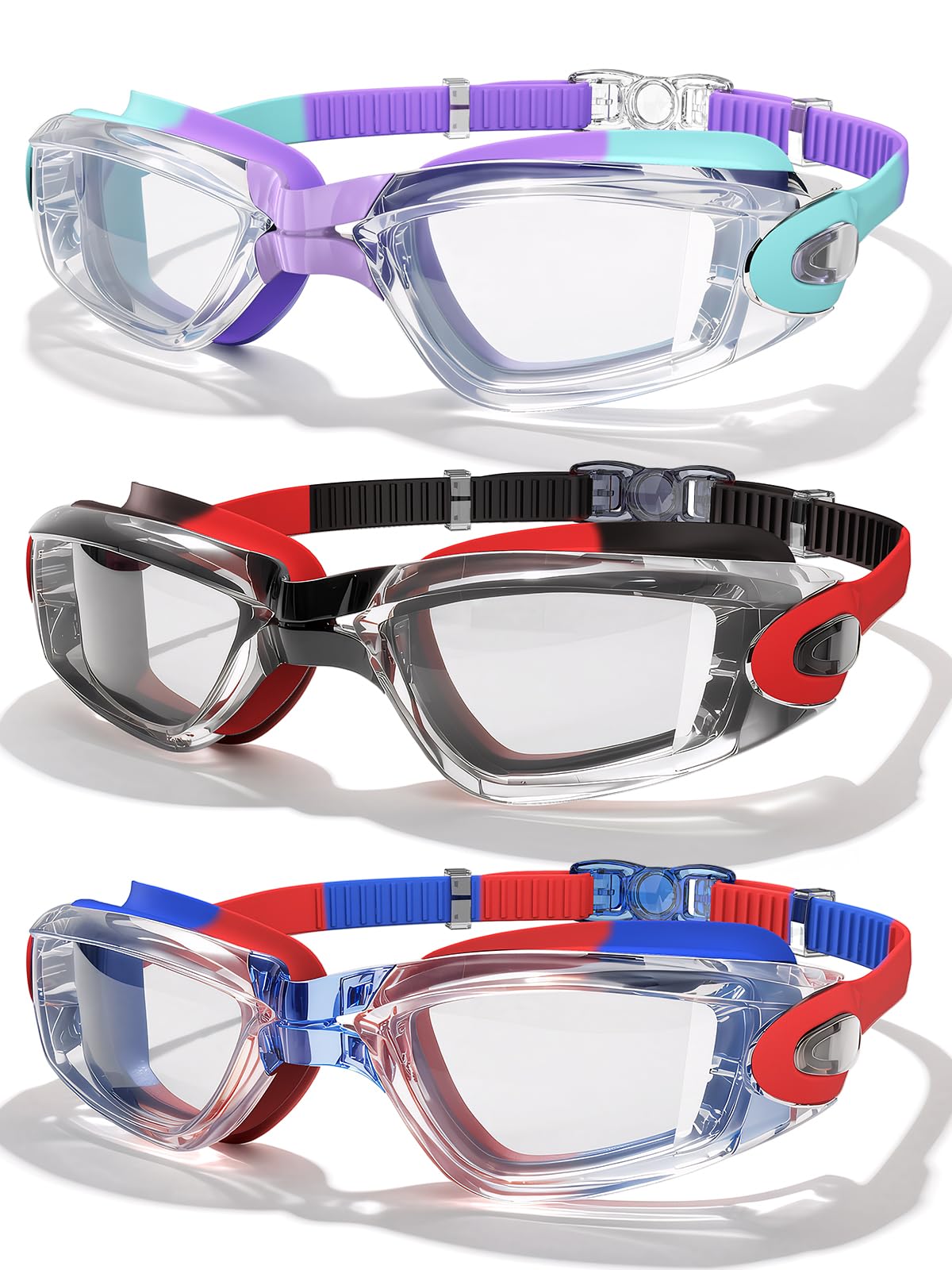LOEO Kids Swim Goggles, 3 Pack Swimming Goggles for 4-12 Boys Girls, Anti Fog, UV Protection, Waterproof