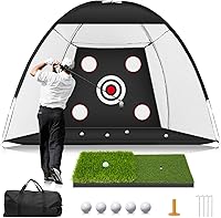 MUVPOH 10x7ft Golf Practice Net with Dual-Turf Hitting Mat & Multi-Targets - Durable Backyard/Indoor Chipping Driving Aid