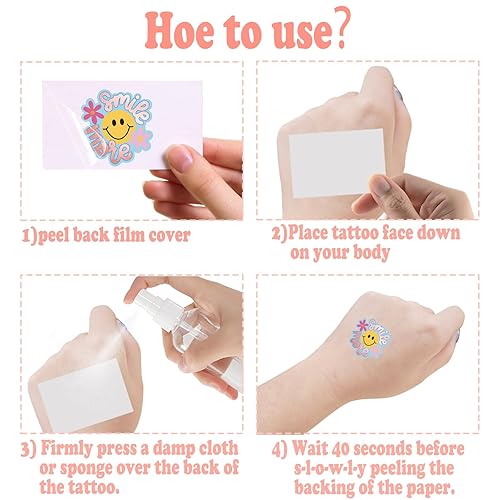 Miniatura 5 de Tatuajes temporales Groovy, 177 tatuajes falsos con purpurina para niños, calcomanías de tatuajes para niños y niñas, diseño de margaritas hippie,