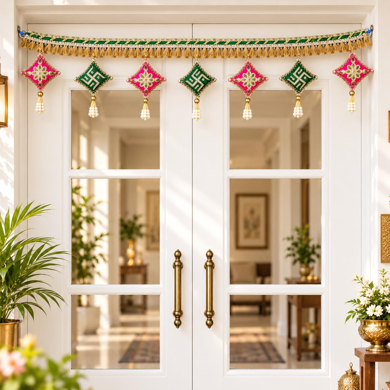 Gold Lotus Toran - Traditional Indian Door Decor -9