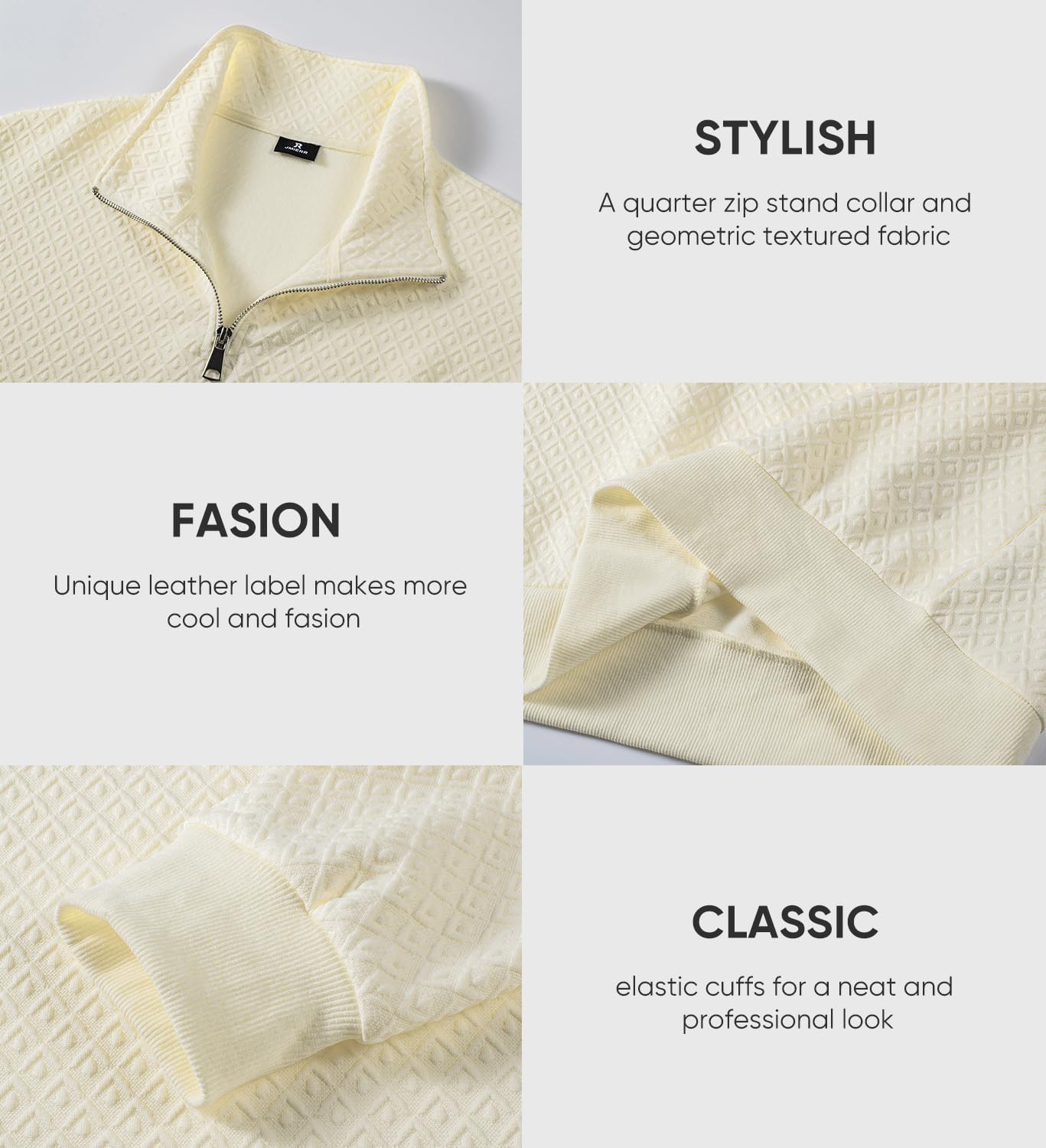 Men's Quarter Zip Sweatshirts Casual Long Sleeve Mock Neck Pullover Solid Textured Fall Clothes - Image 5