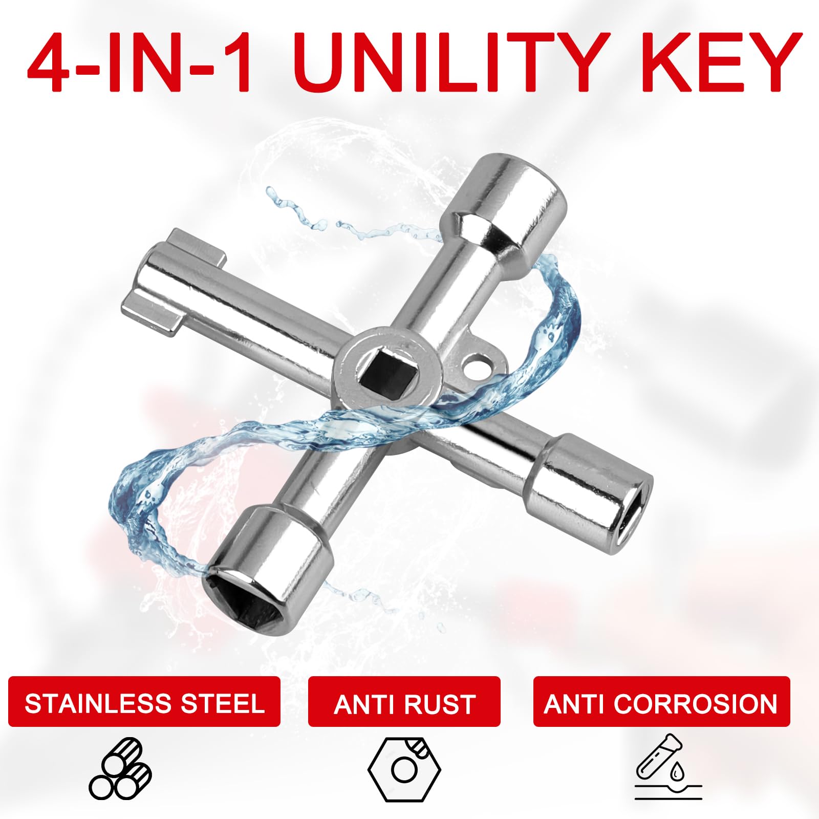 Nafafosa 2 Pièces 4 Voies Clé Universelle, Clé Utilitaire Multifonction, Clef Triangle, Clés Carrées, Clé En Croix Universelle Pour Armoires Electriques, Compteur Électrique, Radiateur, Ascenseurs