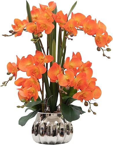Vista 154 de CXGS Plantas artificiales de orquídeas artificiales de tacto real, orquídeas falsas en jarrón de cerámica de 20.9 pulgadas, orquídea falaenopsis