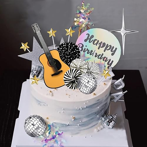 Miniatura 6 de 15 decoraciones para tartas de guitarra, temática musical, decoración de pastel de cumpleaños para fiestas temáticas musicales