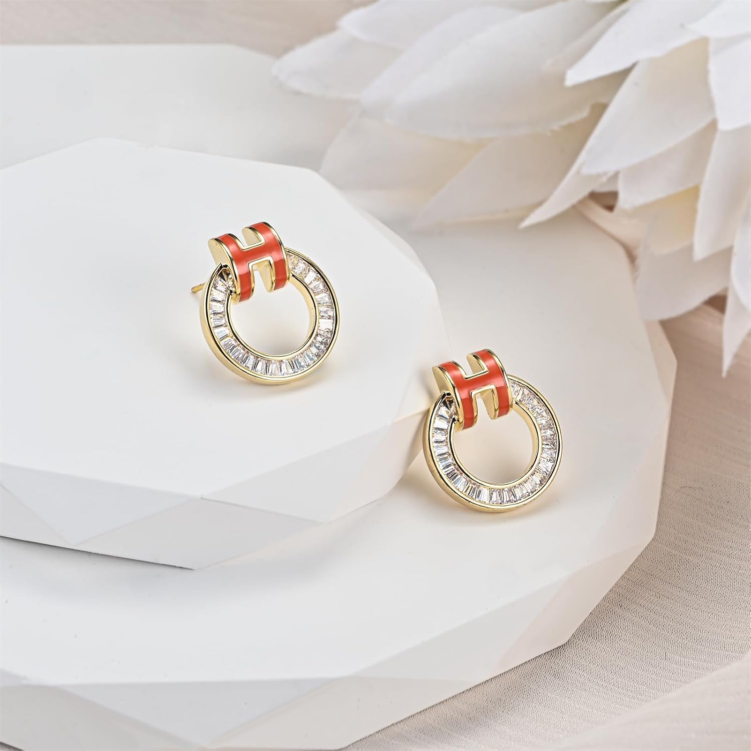 H Stud Earrings 14K Gold Plated Earrings Enamel Earrings Dainty Stud Earrings for Women Birthday Gifts for Women - Image 6