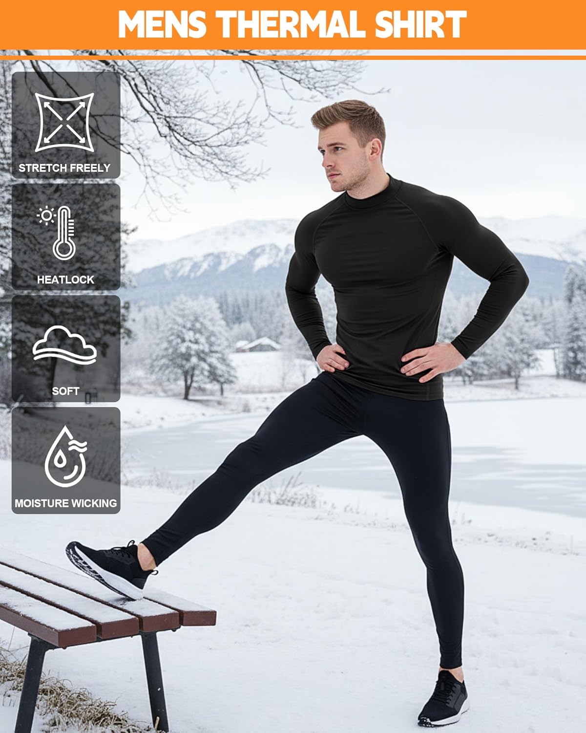Coume 4 Pack Men's Thermal Compression Shirts Fleece Lined Turtle Mock Neck Undershirt Long Sleeve Athletic Base Layer Tops - Image 5