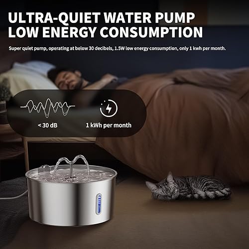 Miniatura 3 de Fuente de agua para gatos de acero inoxidable de 7 L1.85 galones237 onzas, fuente automática para mascotas, dispensador de agua grande para perros