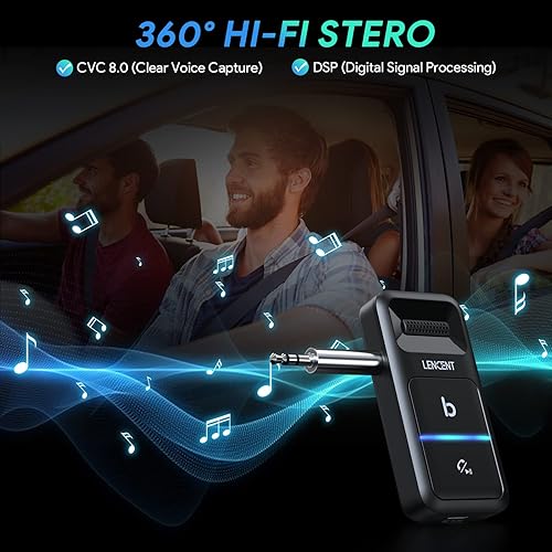 Miniatura 3 de LENCENT Adaptador Bluetooth para automóvil, transmisor Bluetooth para automóvil con AUX de 0.138 in, micrófono con cancelación de ruido, kit