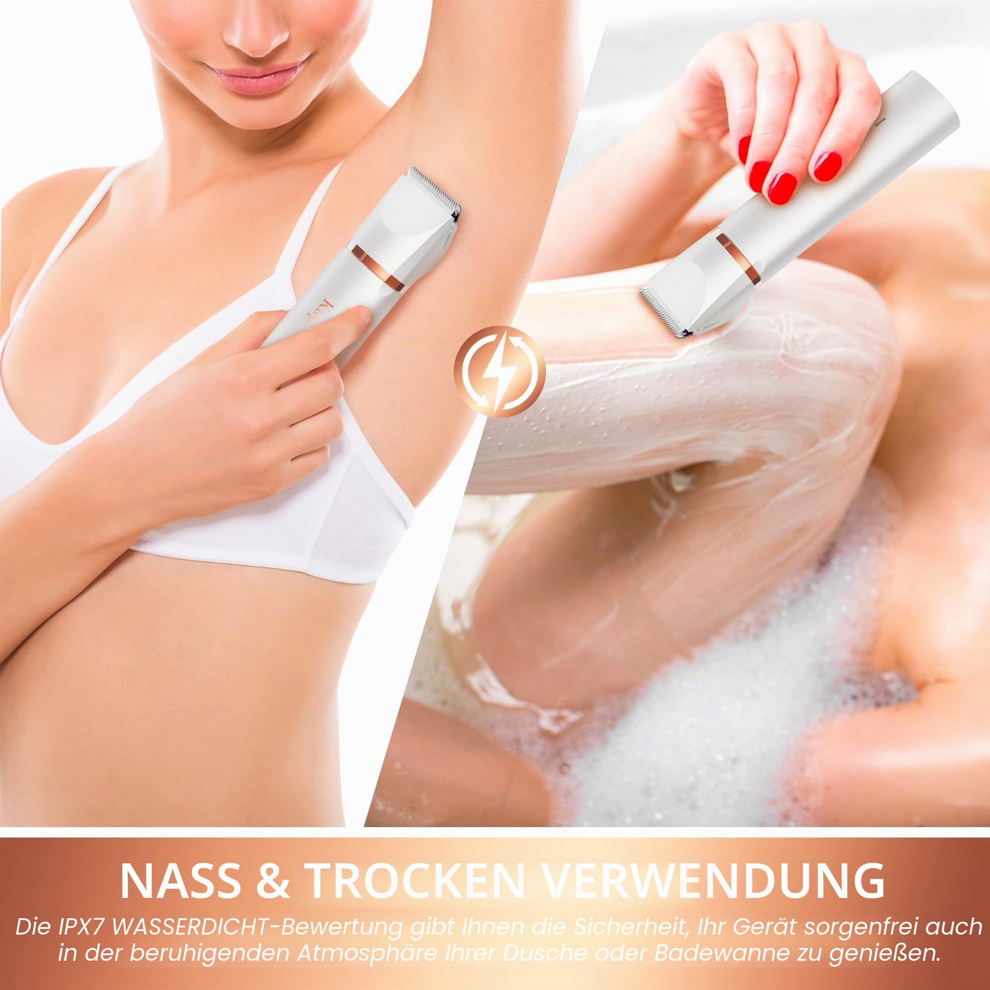 Bikini Trimmer Damen Intimbereich – Intim Trimmer Frau: 2 in 1 IPX7 Wasserdichter Elektrischer Rasierer Damen und Gesichtshaarentferner für Bikinizone Achseln Beinen Armen und Gesicht (Perlweiß)