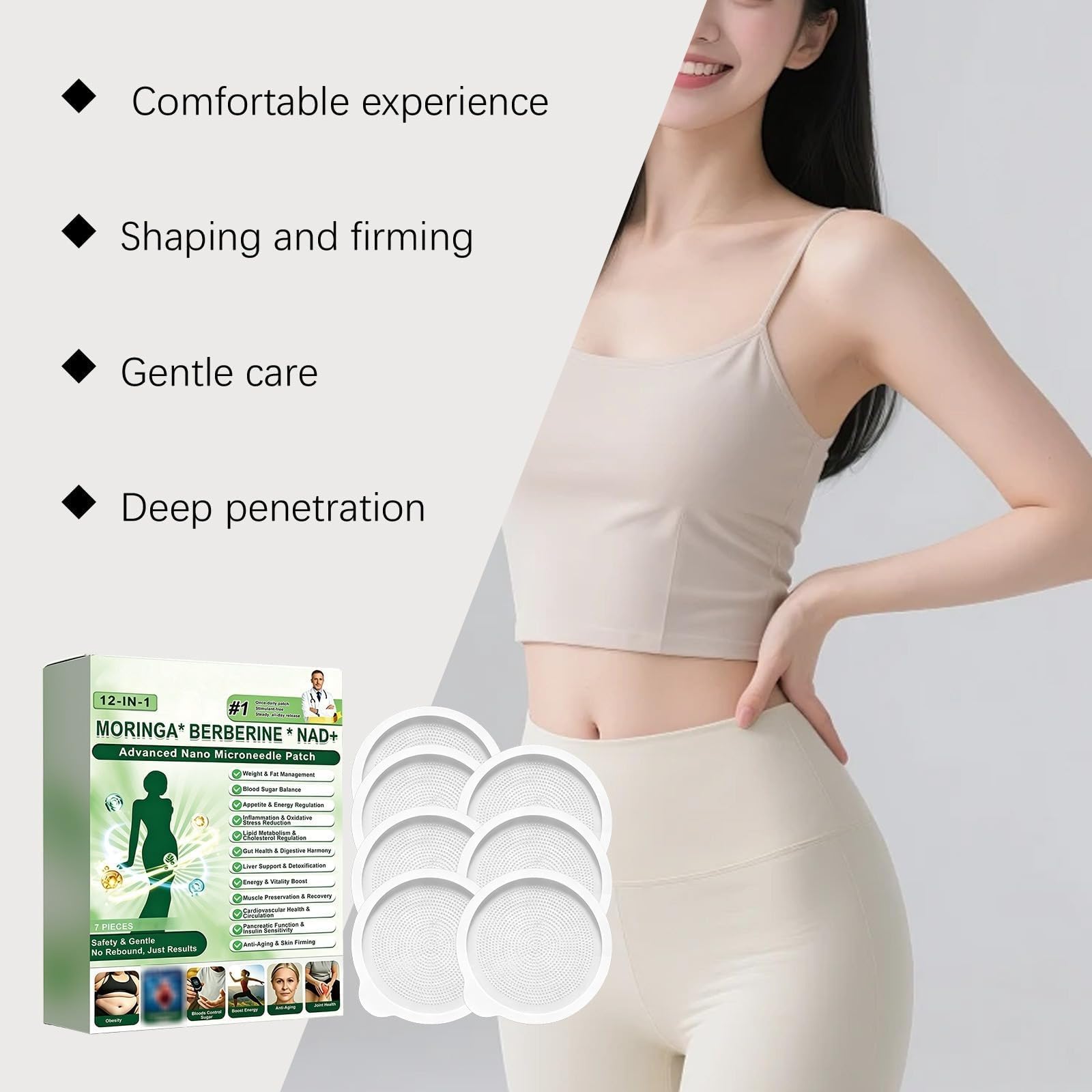 Moringa x Berberine 12 w 1, plaster odchudzający Nano Microneedle | Nano Microneedling niewidoczny - płaski brzuch łatwy w aplikacji, niewidoczny pod ubraniem, idealny dla mężczyzn