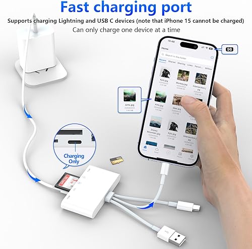 Miniatura 4 de 5 en 1 tipo C + USB + lector de tarjetas Lightning a SD para iPhoneiPadAndroidMac Bookcomputadora para cámara, disco duro, unidad flash, 2 USB 3.0 +