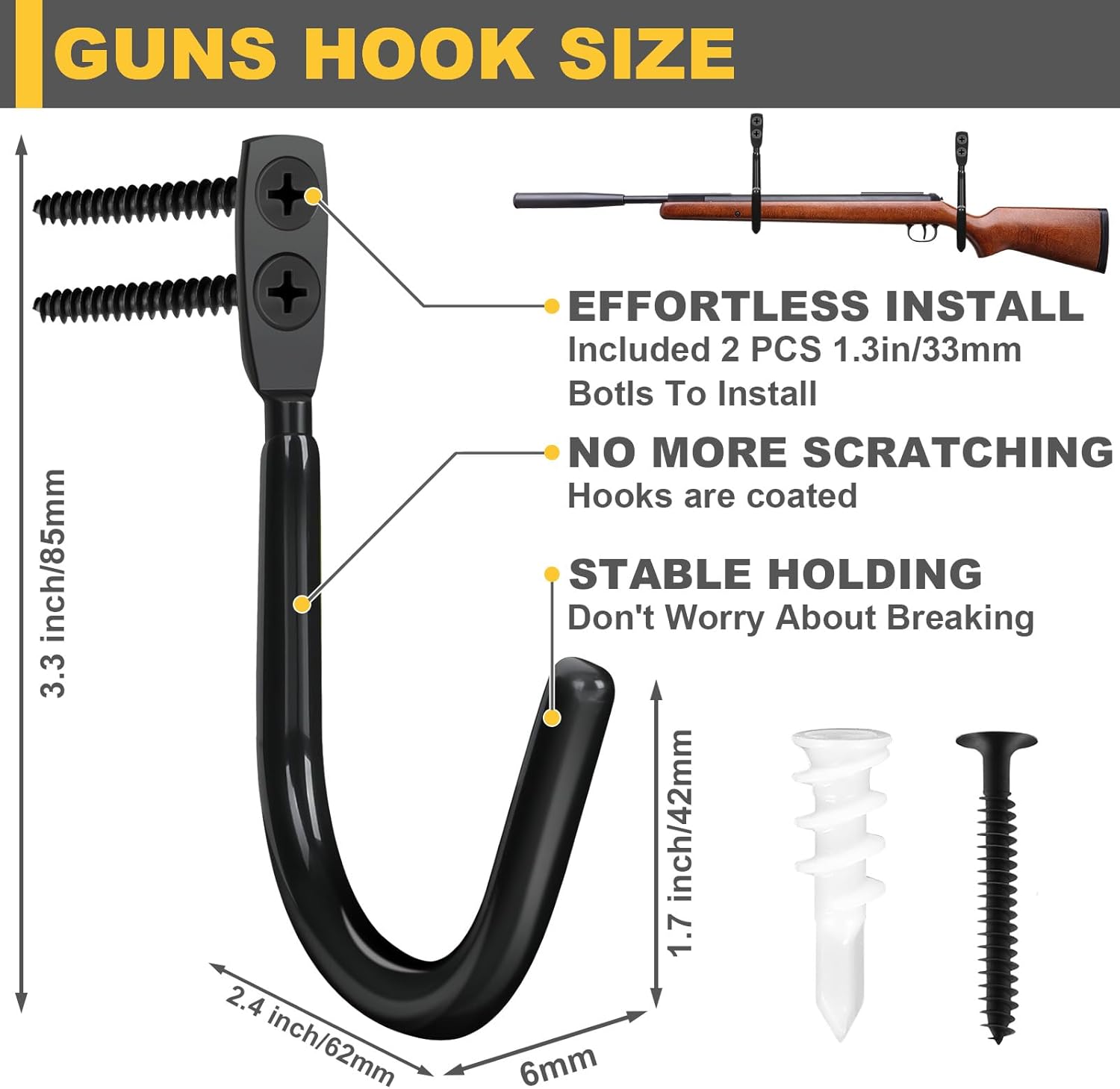 Gun Rack Bulk, Gun Rack for Wall, Gun Wall Mount, Heavy Duty Steel Gun Hook, Indoor Gun Racks for Storing Rifles, Backpack, Garage, Shotguns and Bows (30)