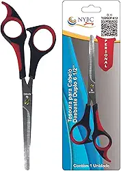 Tesoura Para Cabelo Desbaste Simples NYBC Beauty - 6 1/2" - 165mm, Cabo Vermelho e Preto, Leve e Eficiente, Para Uso Doméstico e Profissional