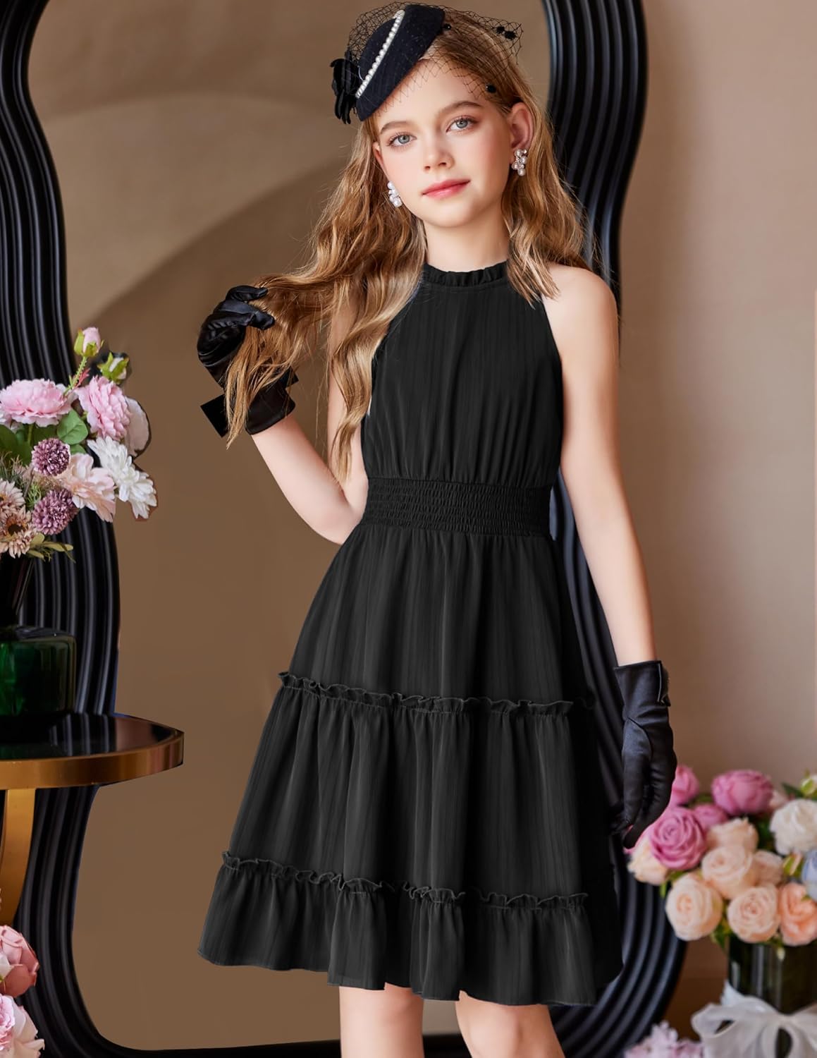 Arshiner Girls Halter Neck Sleeveless Dress Casual Flowy Smocked Cute Summer Dress for 5-12 Years - Image 5