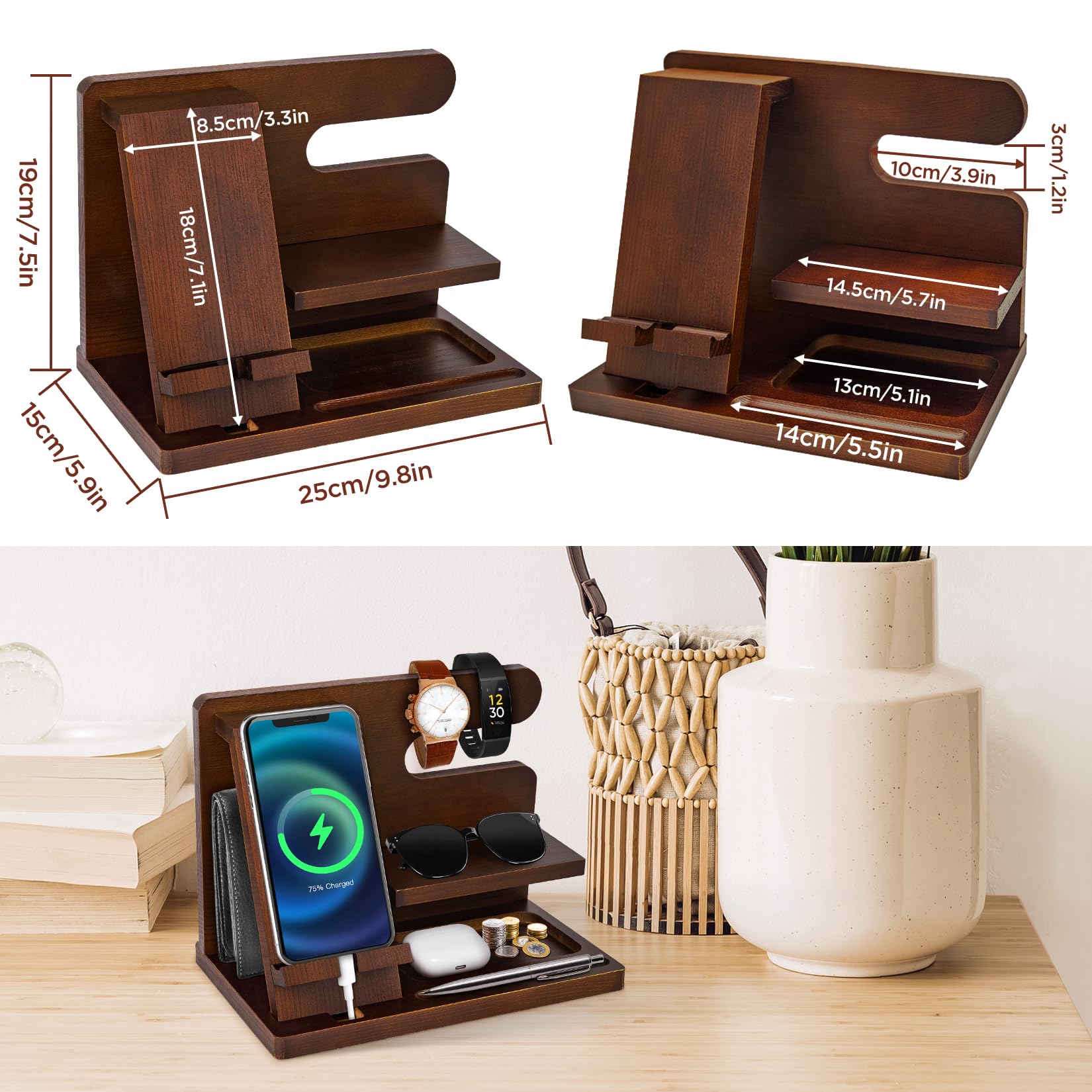 Hanari Father's Day Gift for Dad, Gifts for Men, Wooden Phone Docking Station, Mother's Day Gift for Mum, Gift for Him, Father, Boyfriend, Brother, Husband, Anniversary