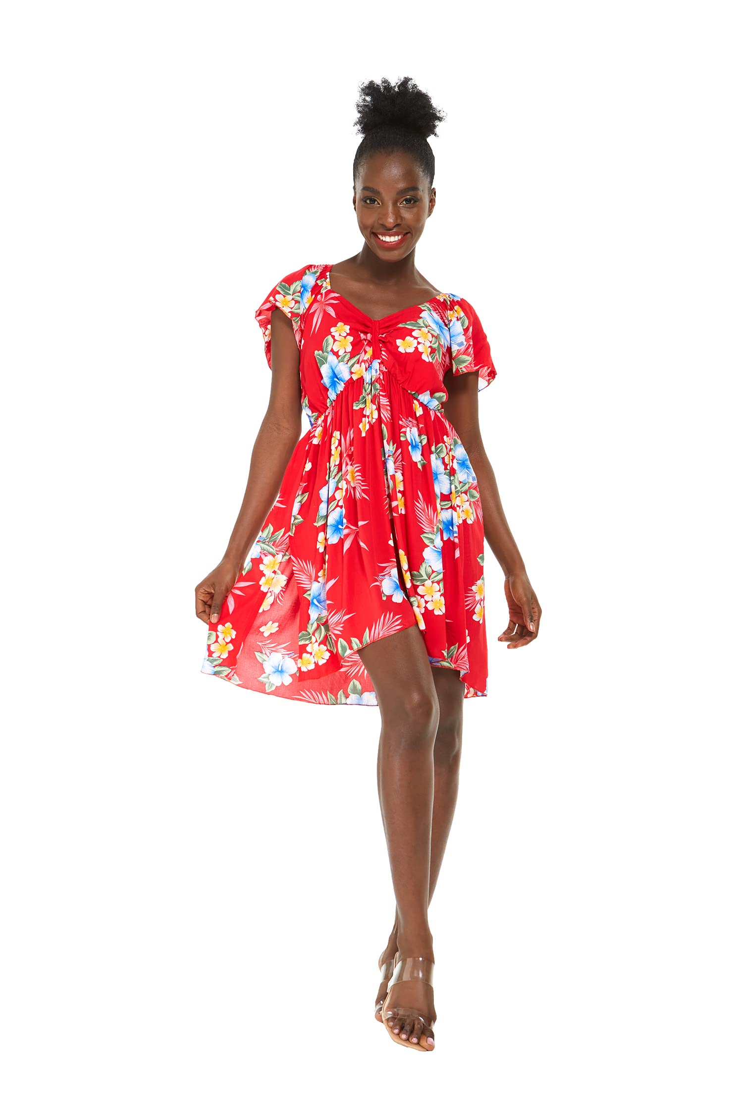 Hawaii Hangover Women's Hawaiian Mini Ruffle Sleeve Dress Hibiscus