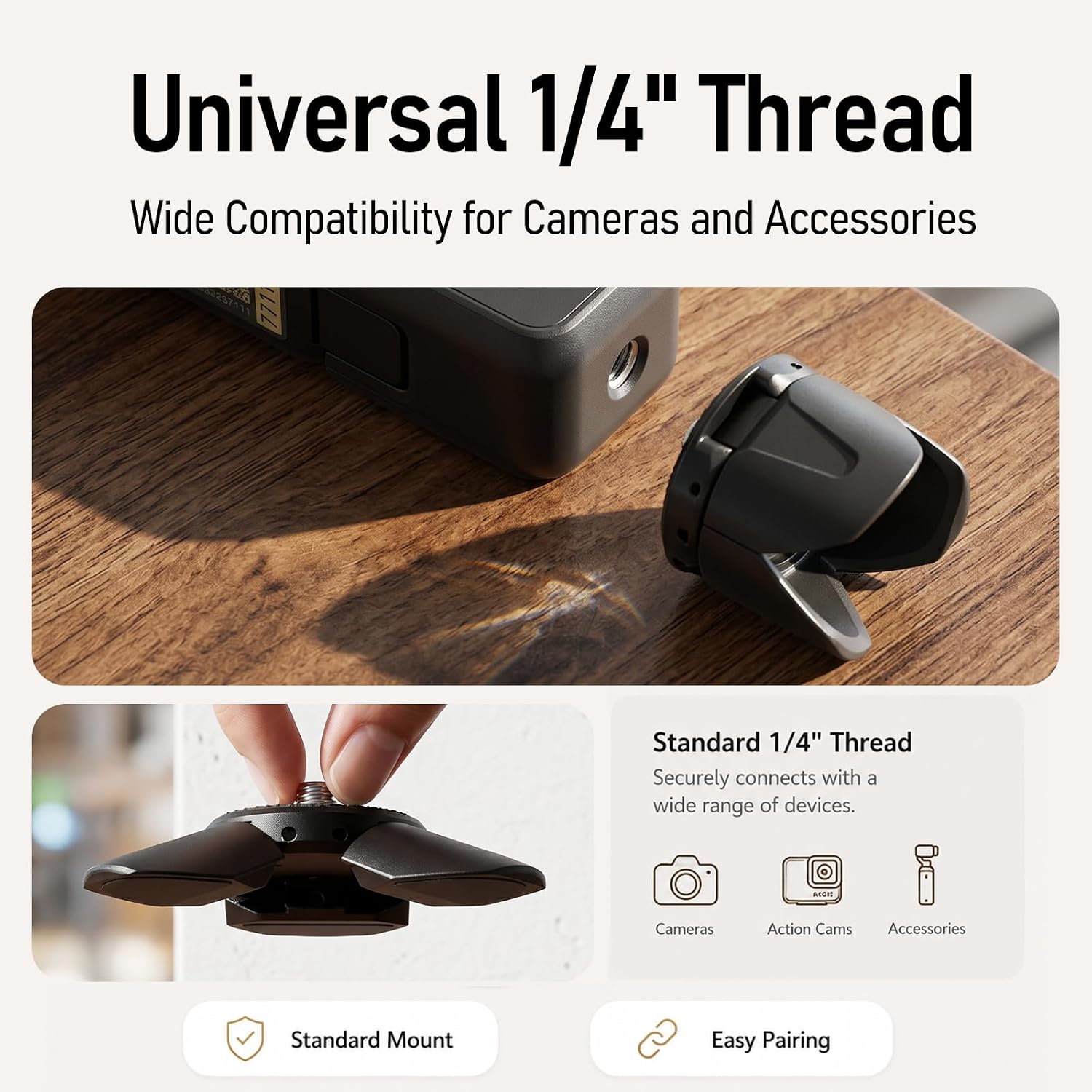Ambitful UT01 Magnetic Mini Tripod, 1/4" Screw Auto Folding Tabletop Stand for Action Cameras, Pocket Cameras & Fill Lights