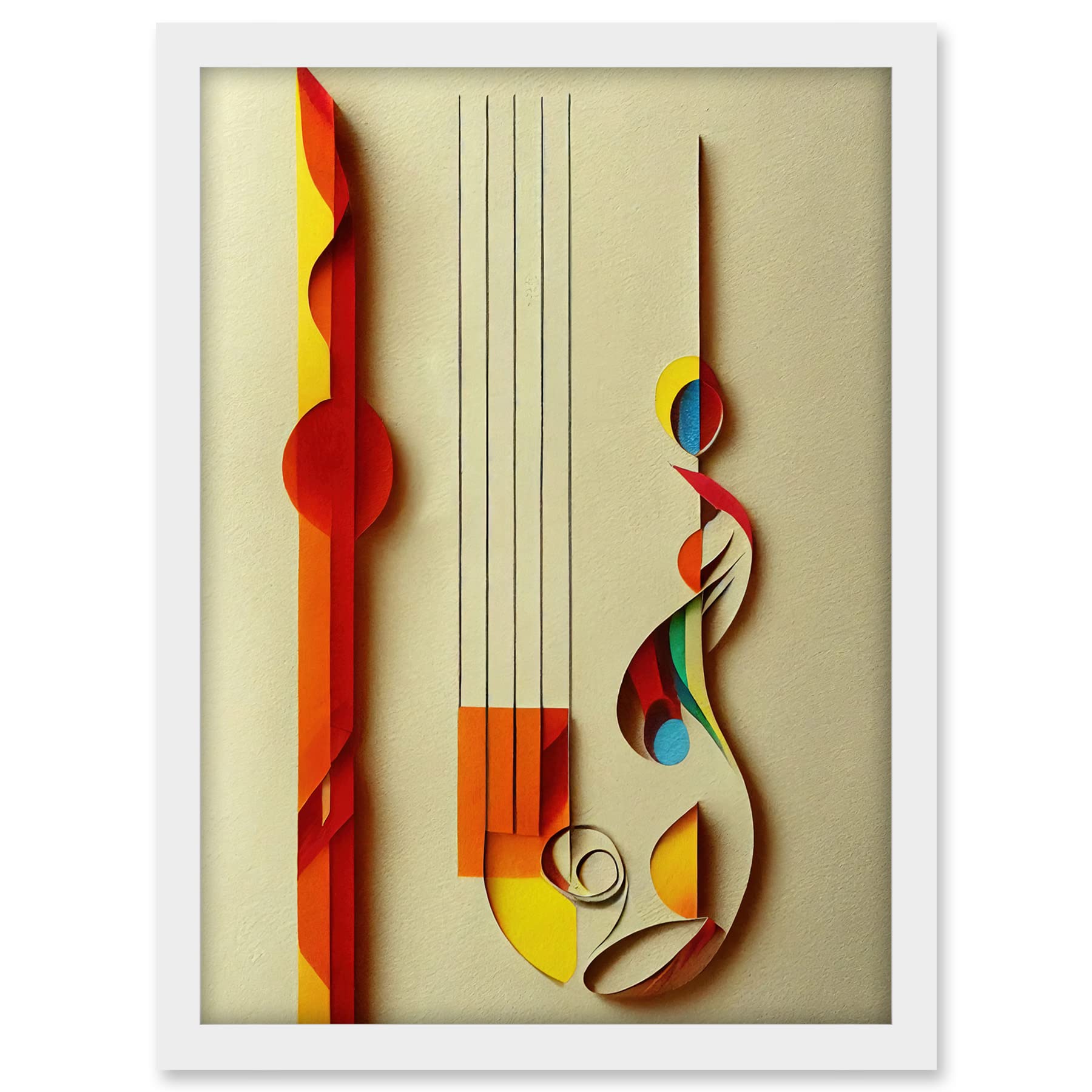 Wee Blue Coo Kandinsky Inspired Abstract Musical Symbol Clefs Music Yellow Turquoise Orange Artwork Framed A3 Wall Art Print