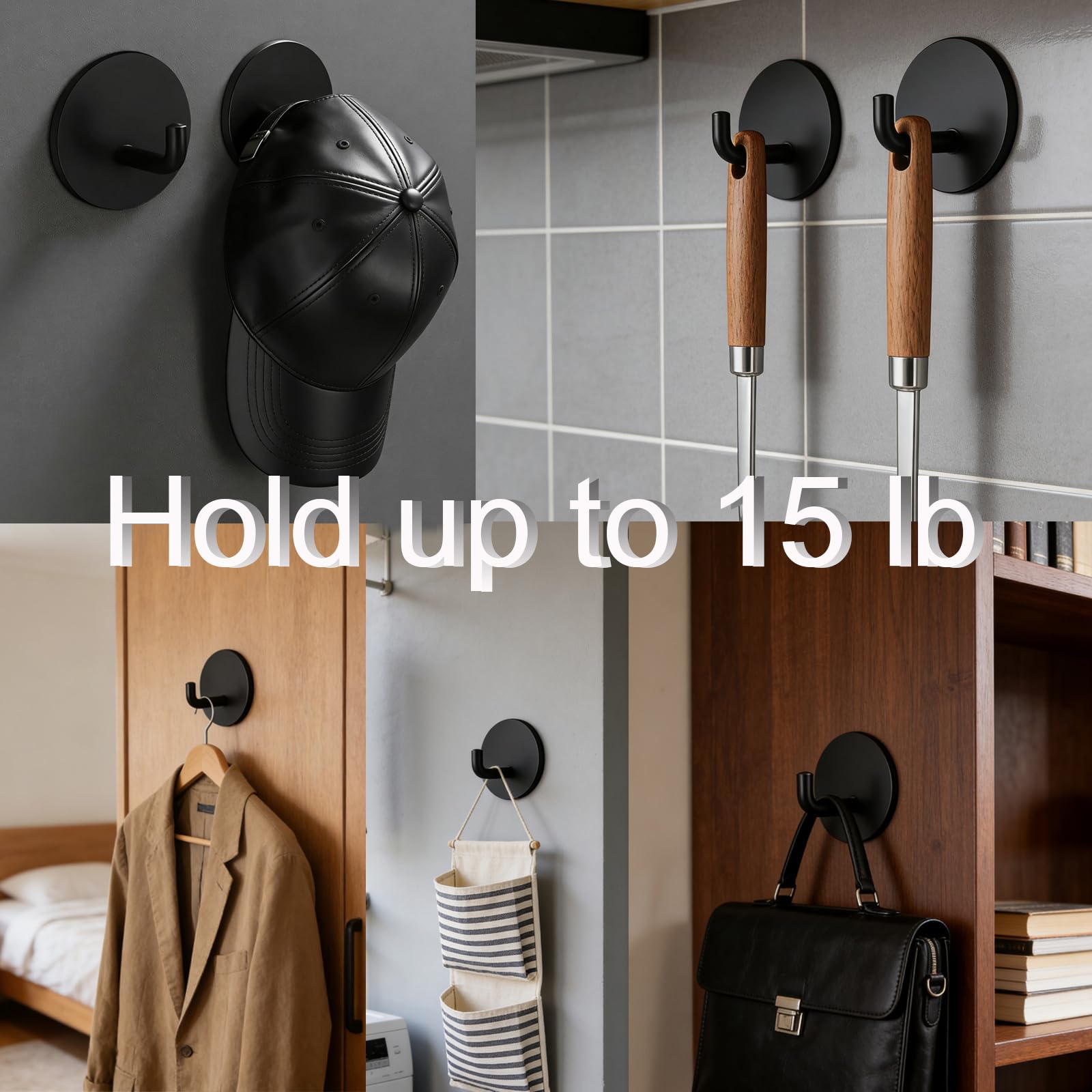 Paquete de 8 ganchos de pared, ganchos adhesivos para colgar toallas/abrigos, ganchos adhesivos de acero inoxidable para puerta de baño, cocina, impermeable, resistente al óxido, colgar 15