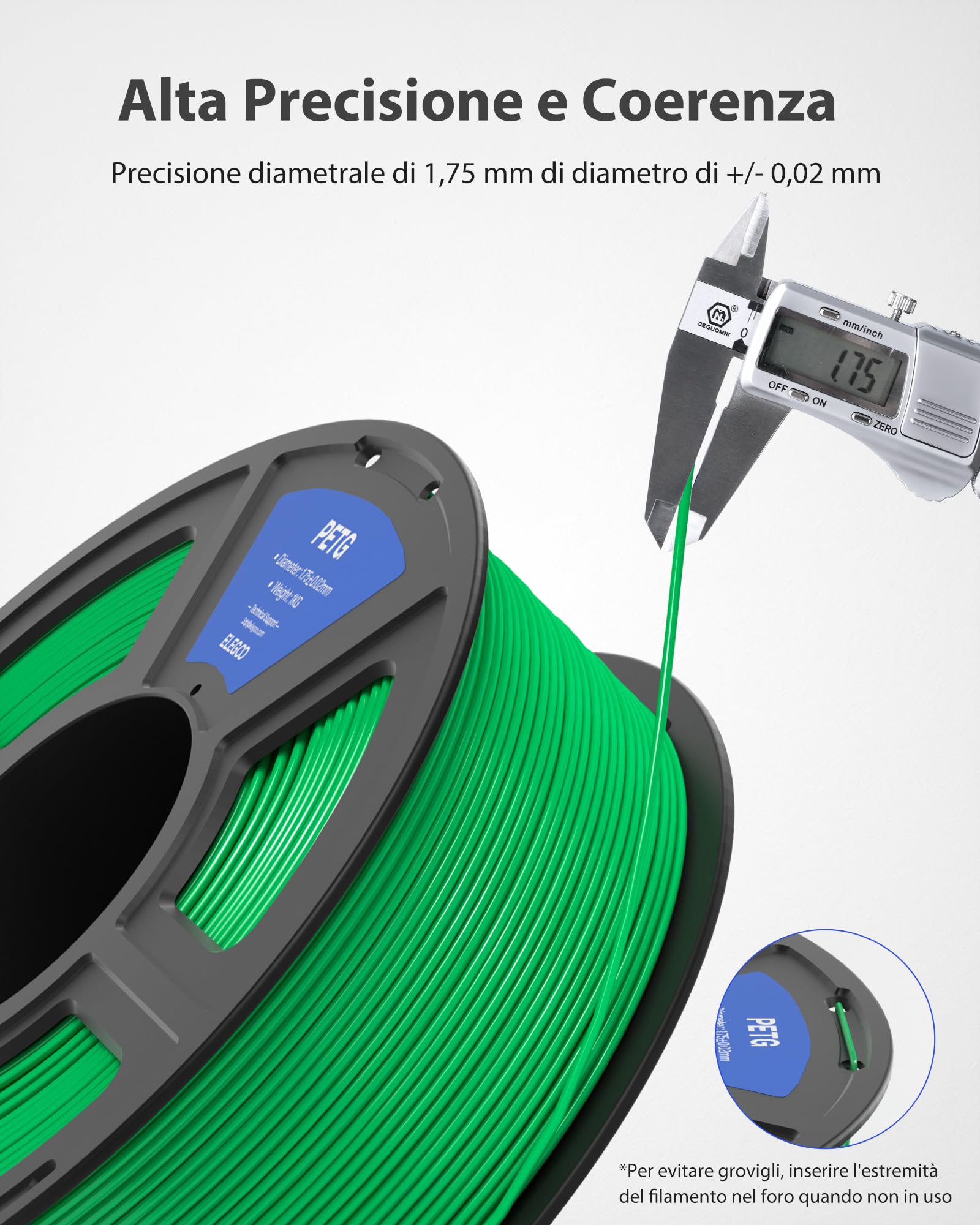 ELEGOO PETG Filamento 1,75 mm Bianco 1KG, Filamento per Stampante 3D Precisione Dimensionale +/- 0,02 mm, Bobina da 1kg Compatibile con la Maggior Parte delle Stampanti 3D FDM