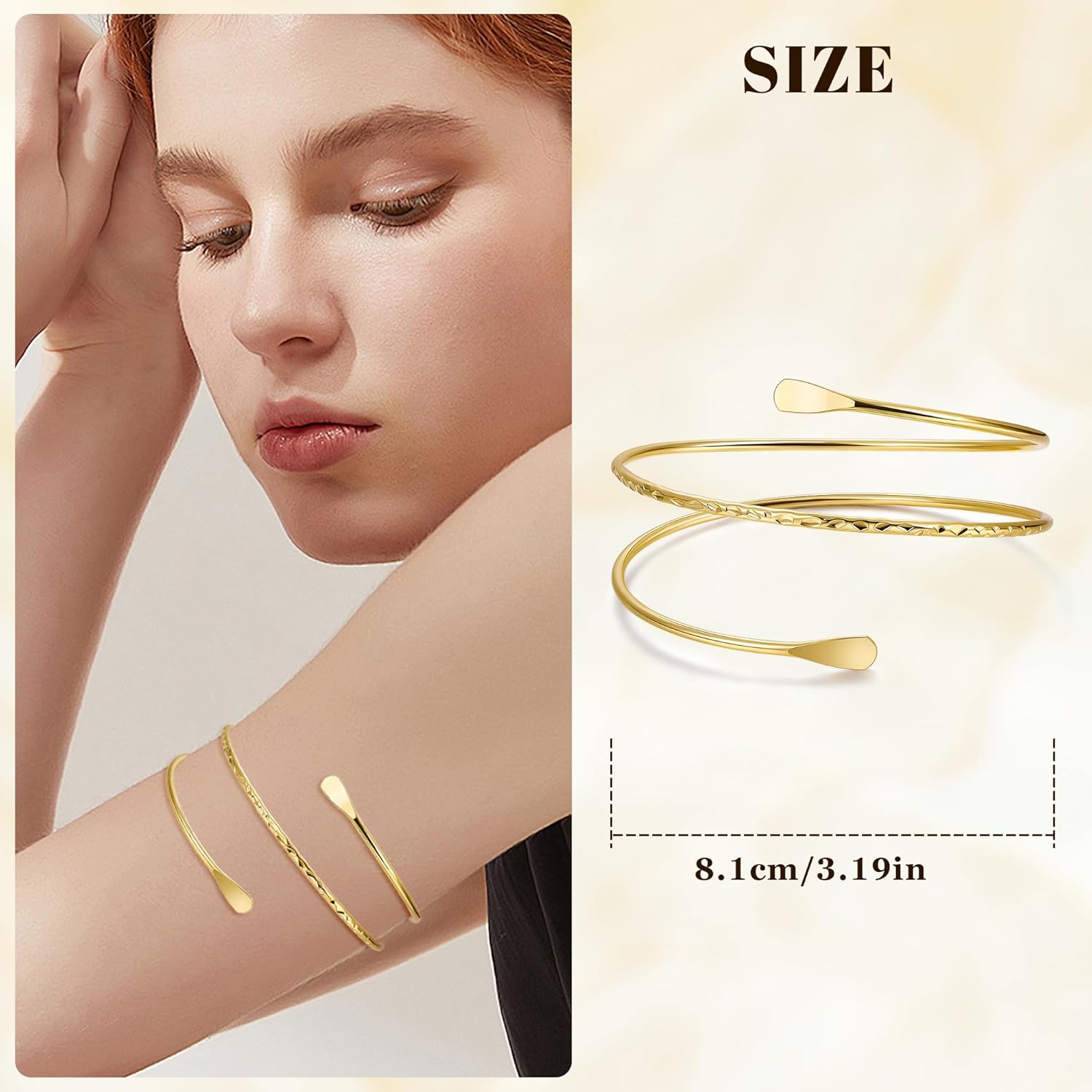 3Pcs Arm Cuff for Women Open Upper Arm Cuff Bangle Armlet Gold Silver Adjustable Armband Arm Bracelet Set - Image 4