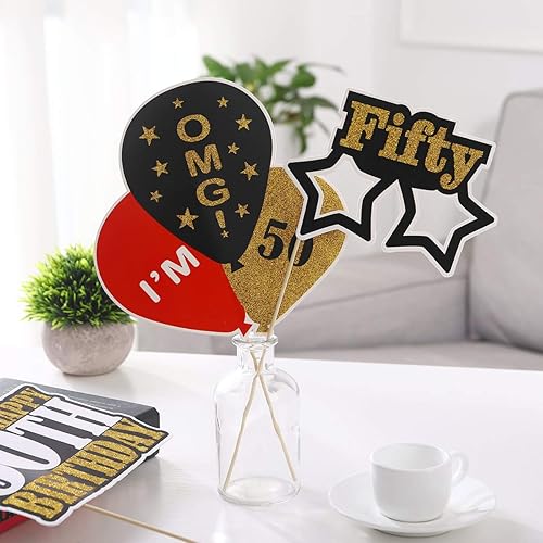 Miniatura 5 de Amosfun 21 piezas de accesorios para cabina de fotos de cumpleaños con purpurina para fiesta de cumpleaños de 50 años, decoración de fiesta temática