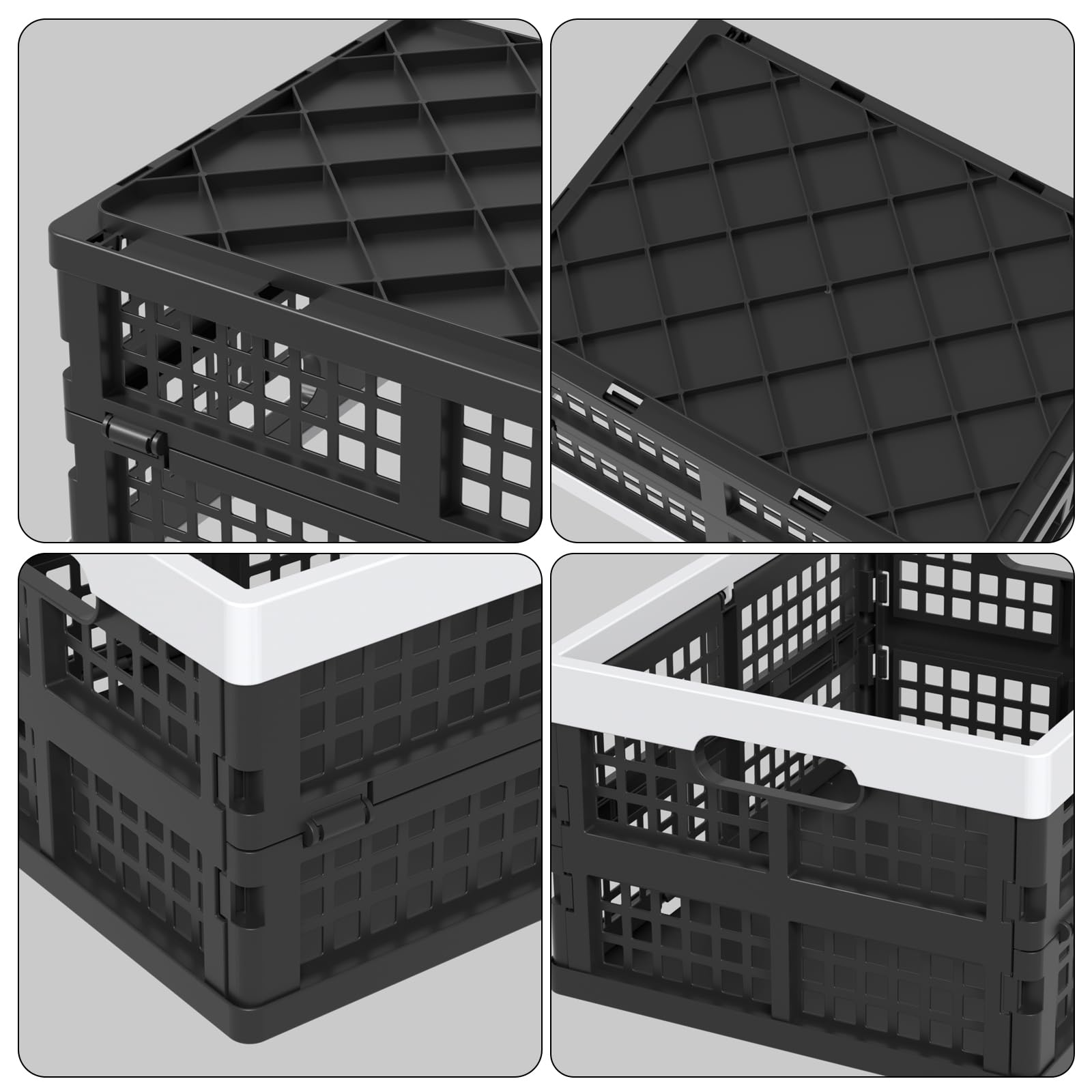 Cajas de Almacenamiento Plegables de Plástico Apilables de 15 Litros, Cesta Plegable Apilable, Paquete de 4