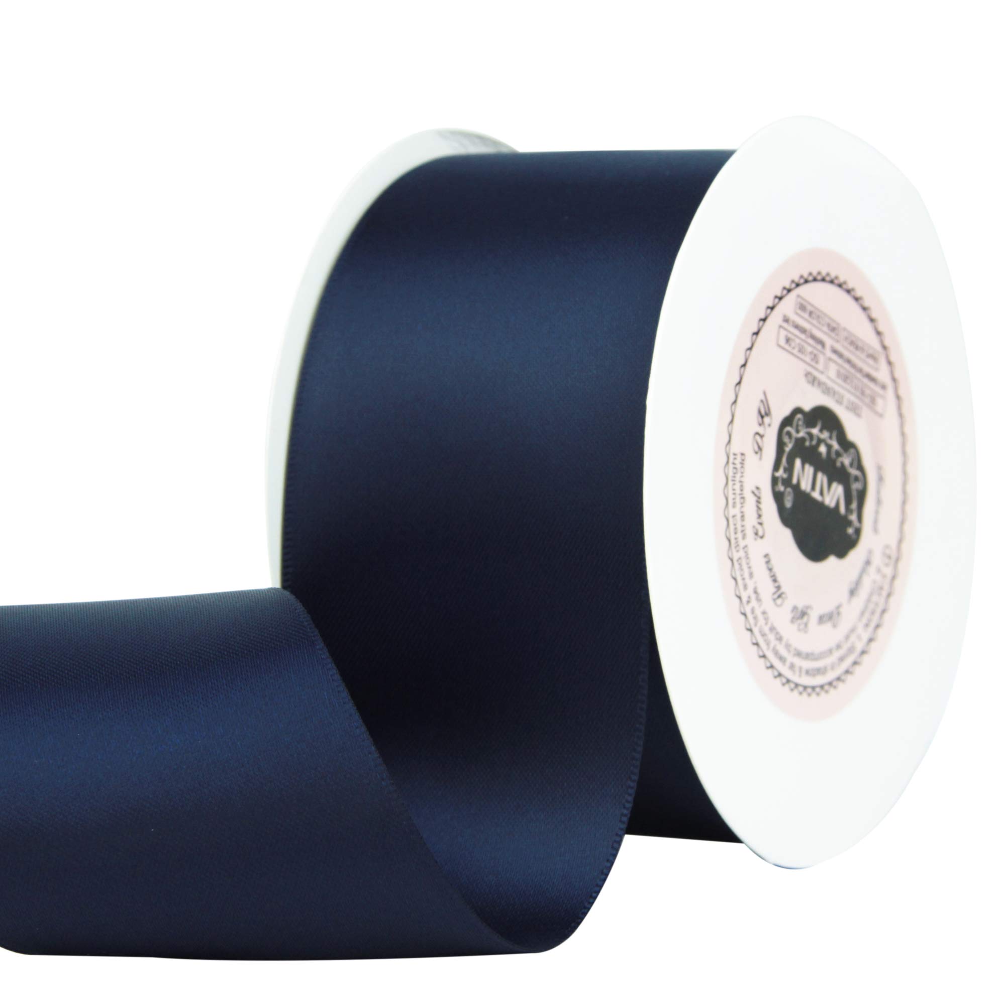 VATIN 50mm Solid Deep Navy Blue Double Faced Polyester Satin Ribbon for Craft Gift Wrapping, Hair Bow, Wedding Deco 23 Metre/Spool