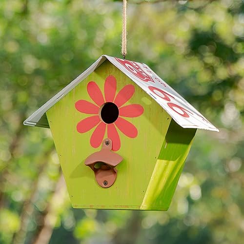 Miniatura 2 de Glitzhome 10.75 ''H colgante Birdhouse madera lavada verde placa jardín pájaro casa para exteriores