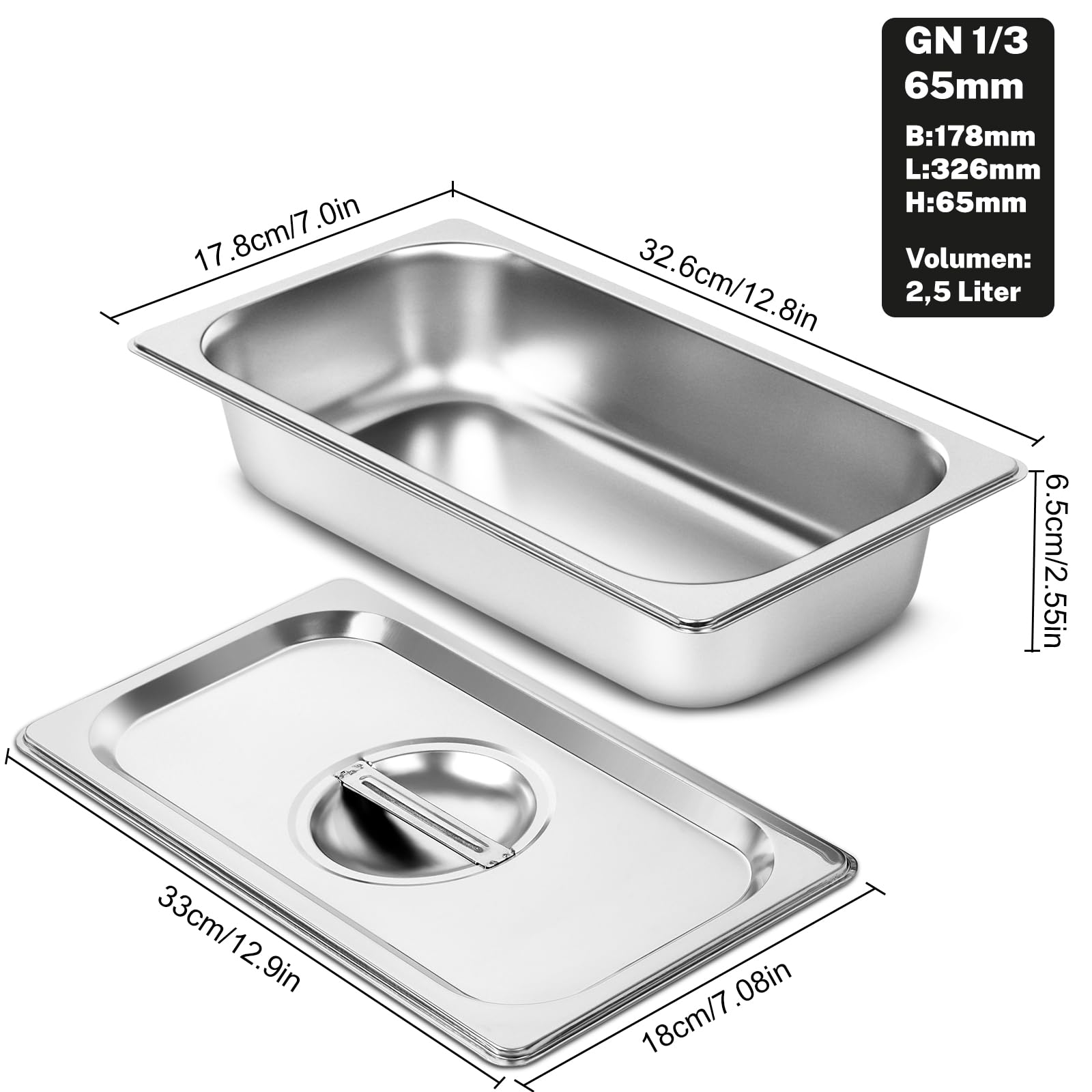 Juego de 3 piezas para empanar con tapa de acero inoxidable – 3 cuencos para empanar 32,5 x 17,5 x 6,5 cm – ideal para chuletas, carne, pescado – Panierstraße rectangular de metal