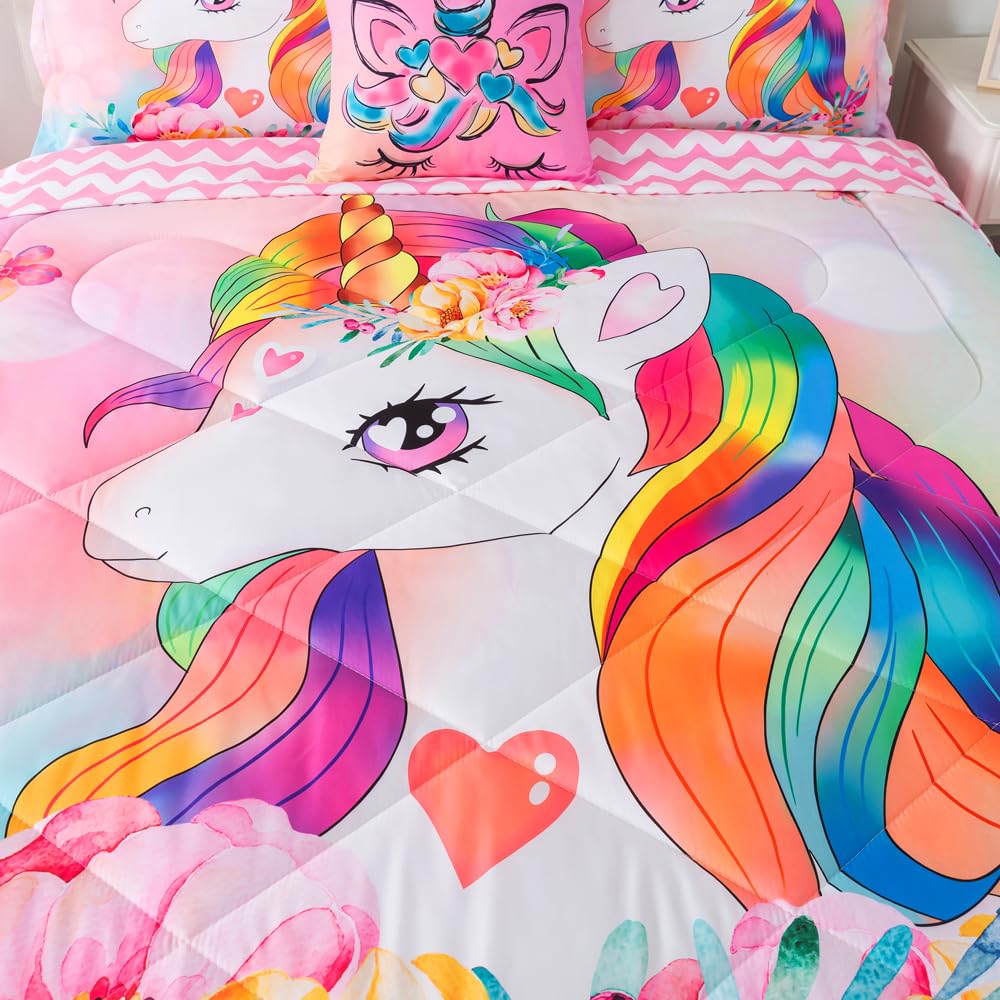 Juego De Cama Infantil De Unicornio - Funda Nórdica Y Fundas De Almohada | Tamaño Doble (200x200 Cm) | Microfibra Suave, Lavable | Regalo Para Niñas