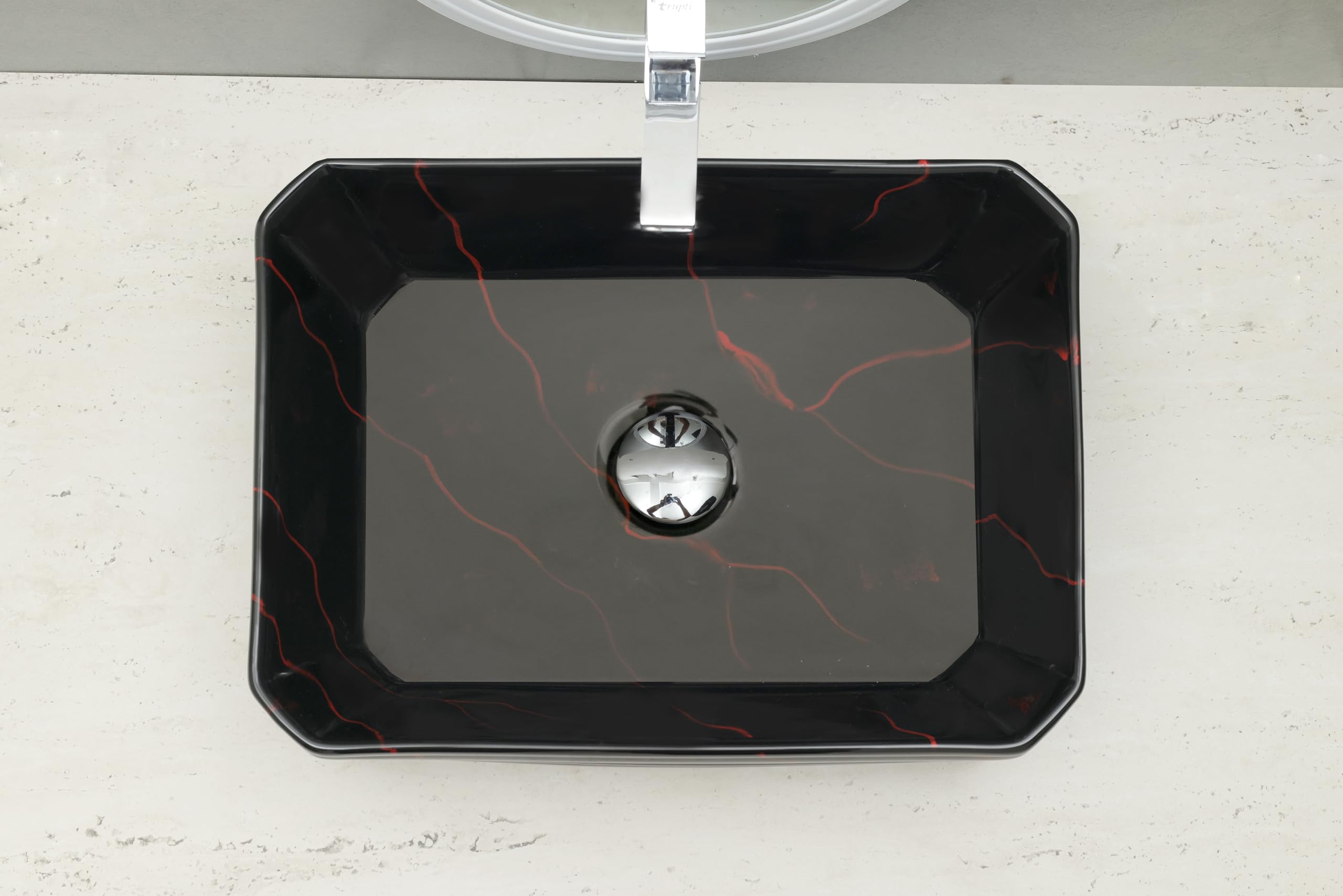 HISRE Table Top Wash Basin For Bathroom | Over Counter Top Wash Basin For Living Room | Washbasin Countertop | Tabletop Ceramic Bathroom Kitchen Sink (18 x 14 x 6 Inch) (Style - 2) AM3206, photo 4 of 4