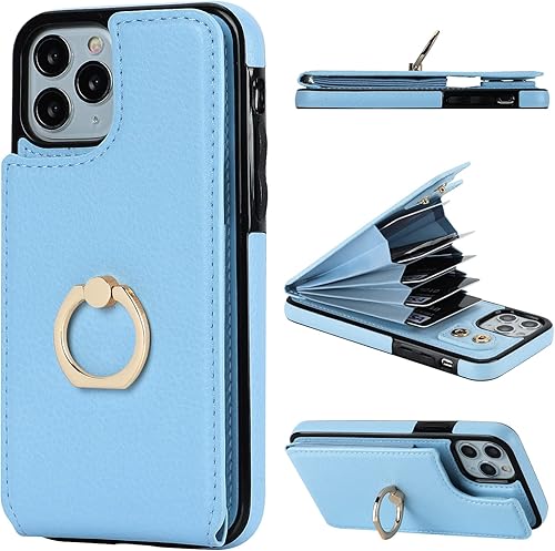 Folosu Funda compatible con iPhone 11 Pro con soporte para tarjetas, rotación de 360, soporte de anillo de dedo con función atril, protección RFID,