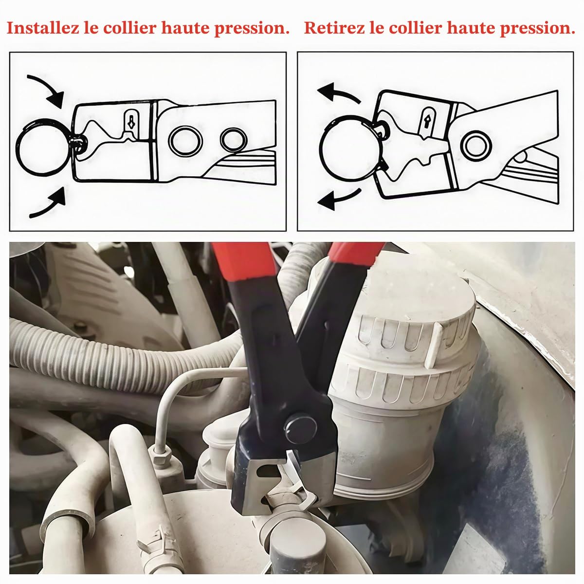 Lot de 4 Pinces Collier Durite de Voiture, Pince de Retrait de Tuyau, Pinces à Col Clic-R, Pince Collier Durite Carburant, Pinces pour Colliers de Serrage pour L'entretien Automobile