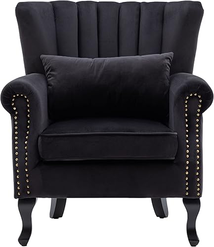 Miniatura 31 de Silla de Acento de Mediados de Siglo Sillones Modernos Tapizados con Respaldo Alado Silla Club Sofá Individual de Terciopelo Silla de Descanso con