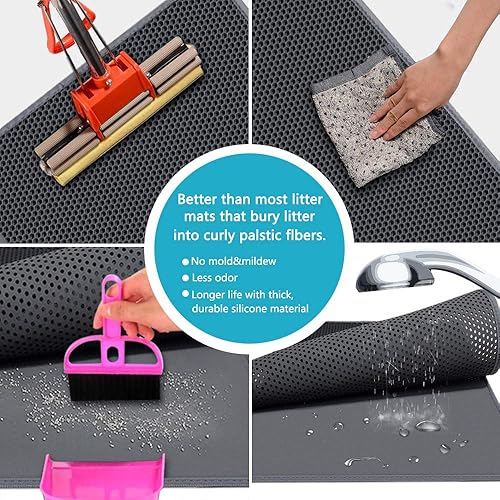 Miniatura 5 de Kaxionage Alfombrilla para arena de gato, 30 x 24 pulgadas, alfombrilla para arena de gato, alfombrilla plegable con panal de abeja, diseño de doble