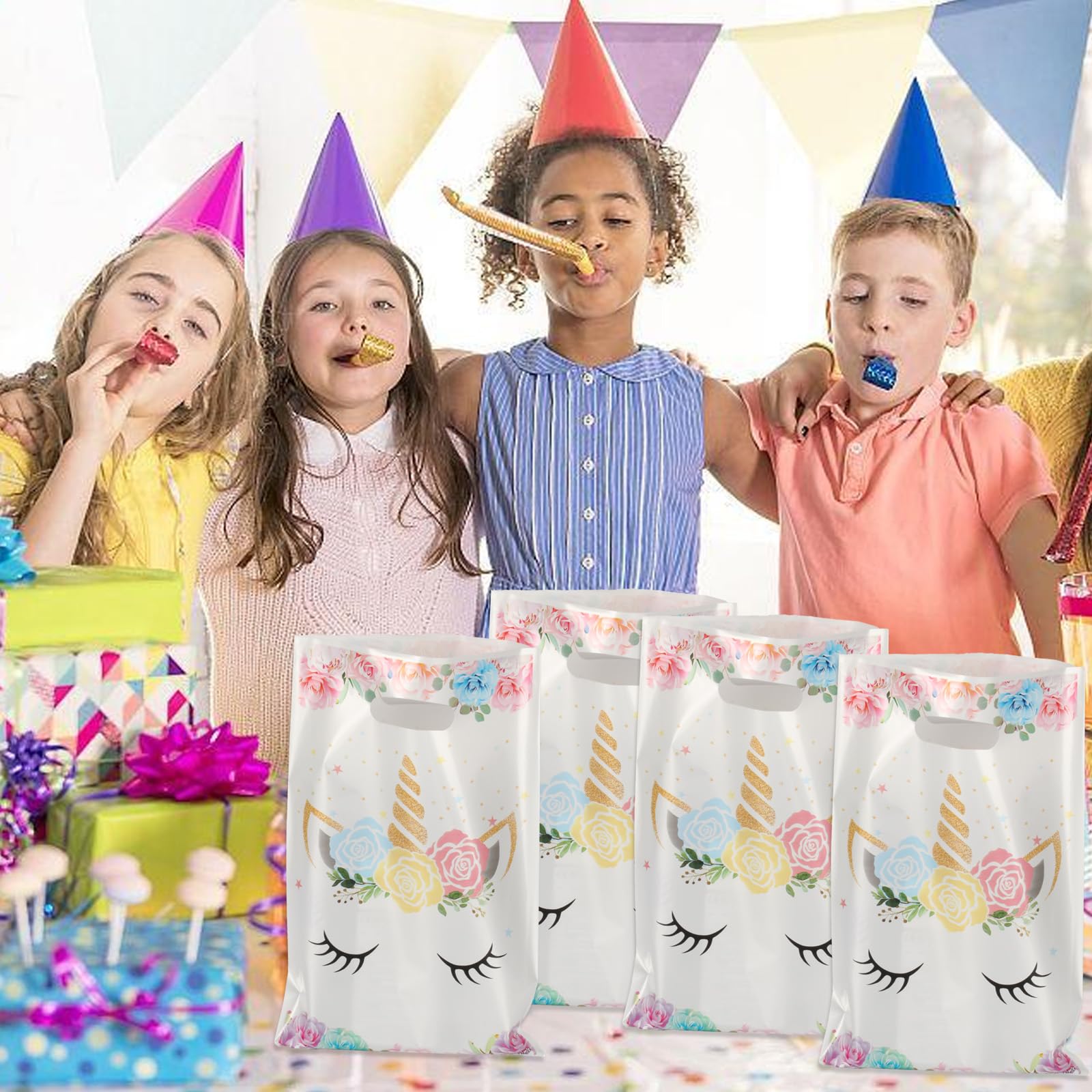 50 Pcs Unicorn Party Favor Bags With Handles - Goodie and Candy Gift Bags for Birthday Party Supplies and Decorations